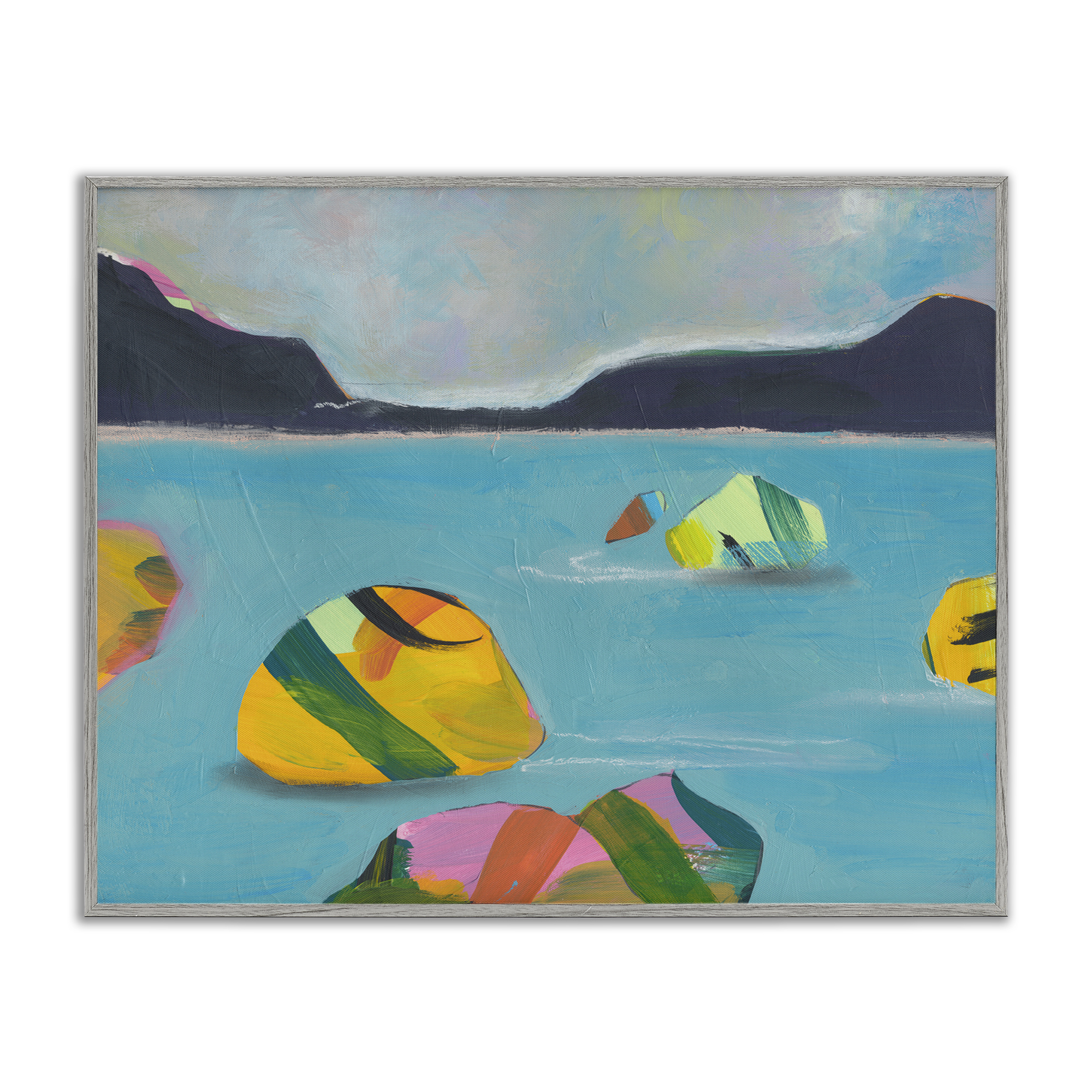 Stupell Industries Sea Buoys Floating Landscape & Nature Painting Gray Framed Art Print Wall Art, 14 x 11