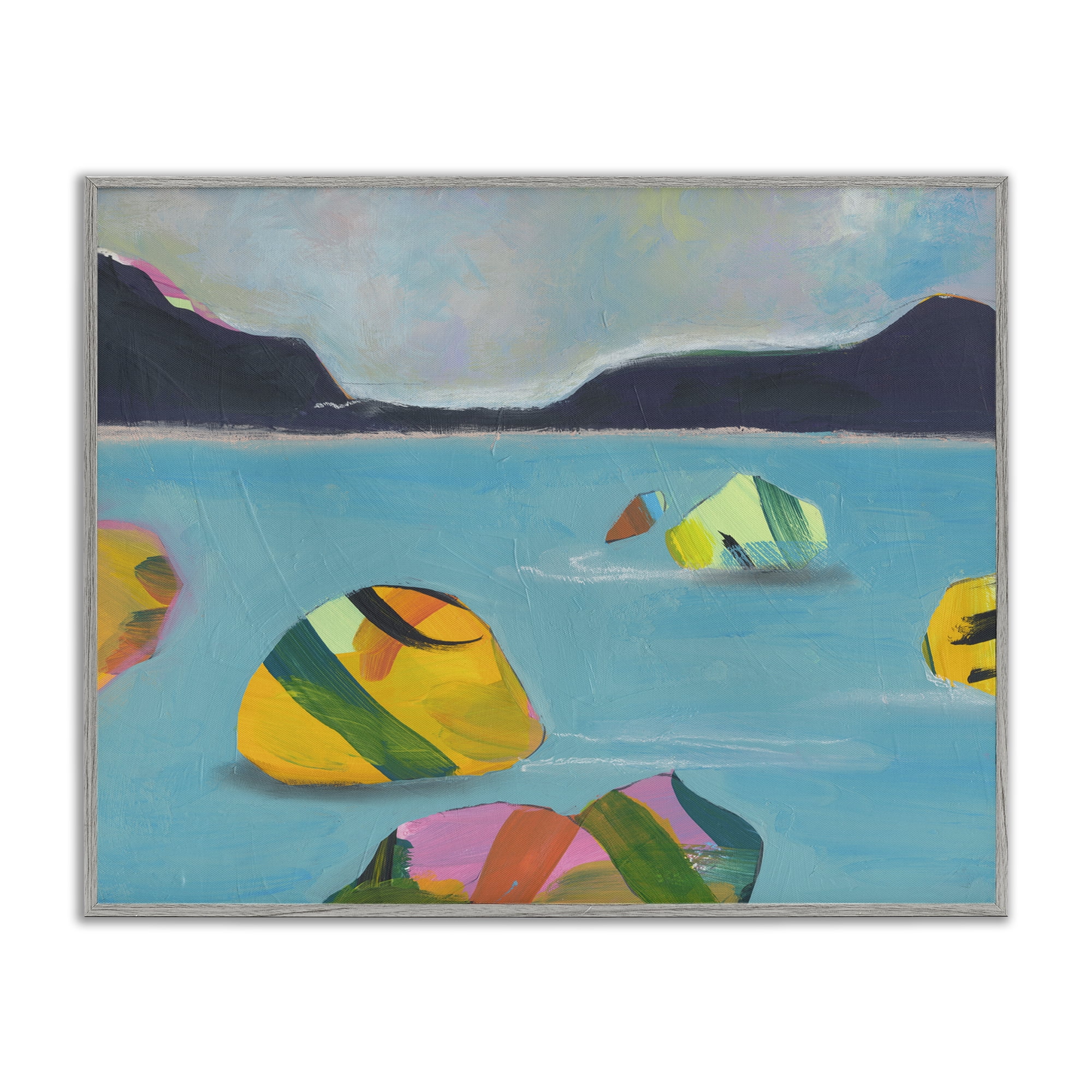 Stupell Industries Sea Buoys Floating Landscape & Nature Painting Gray Framed Art Print Wall Art, 20 x 16