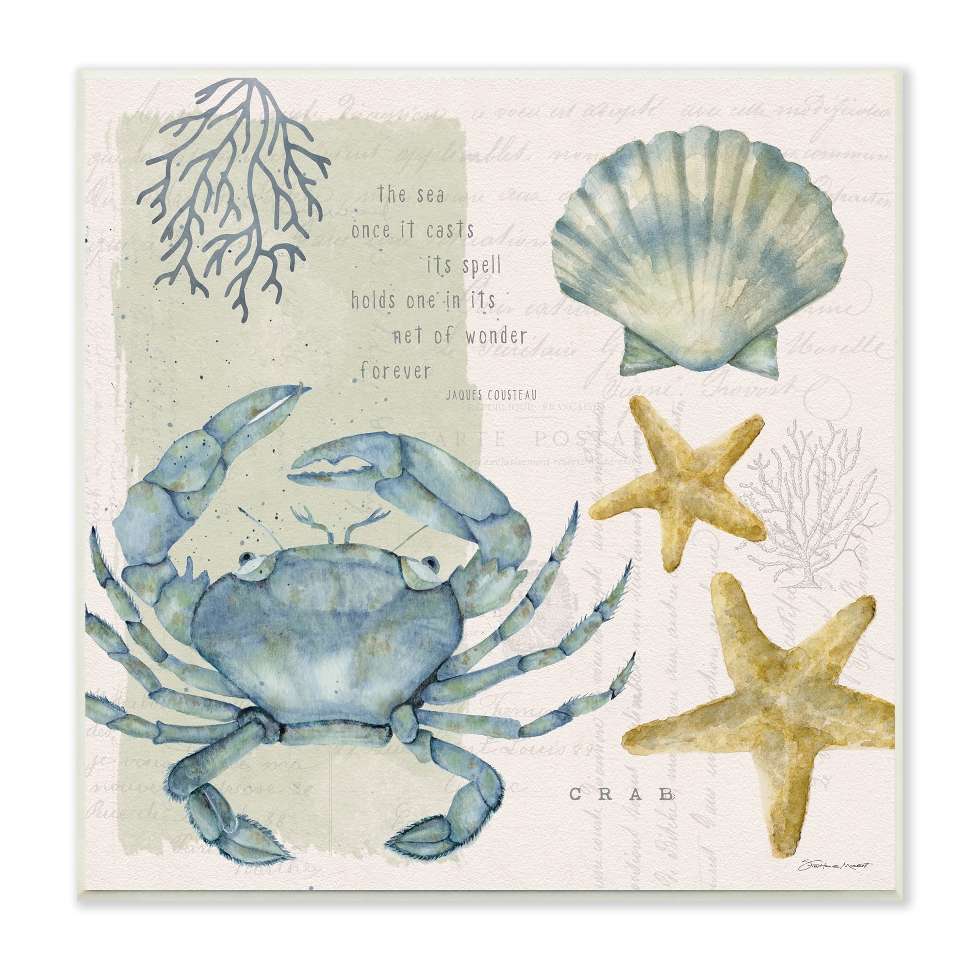 Stupell Industries Sea Casts Its Spell Quote Blue Crab Seashells, 12 x 12, Design by Stephanie Workman Marrott