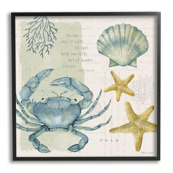 Stupell Industries Sea Casts Its Spell Quote Blue Crab Seashells, 17 x 30, Design by Stephanie Workman Marrott
