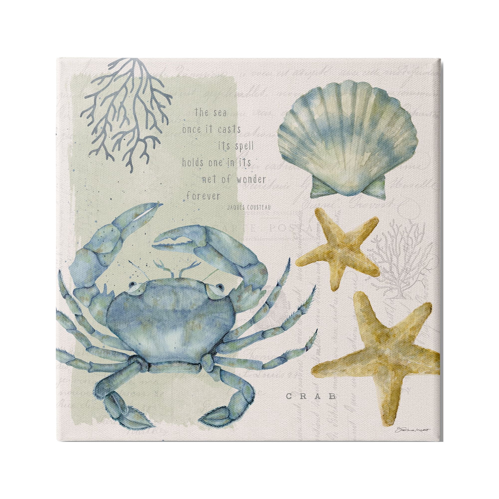 Stupell Industries Sea Casts Its Spell Quote Blue Crab Seashells, 30 x 30, Design by Stephanie Workman Marrott