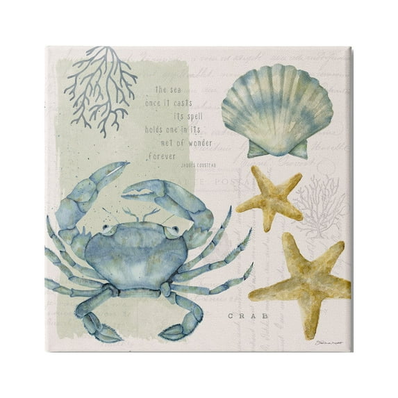 Stupell Industries Sea Casts Its Spell Quote Blue Crab Seashells, 36 x 36, Design by Stephanie Workman Marrott