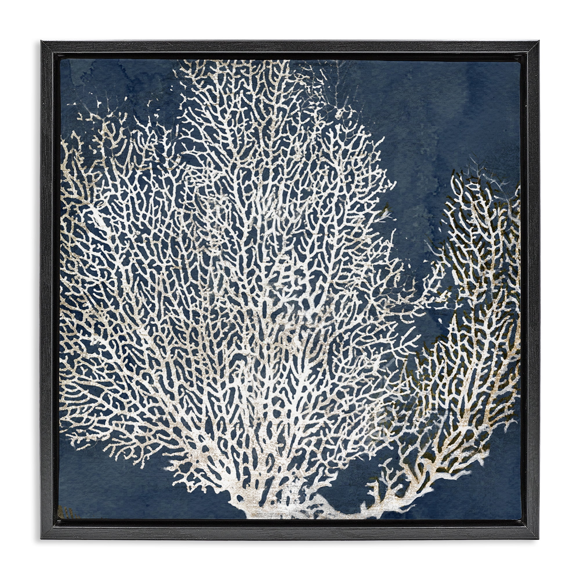 Stupell Industries Sea Coral Ocean Life Silhouette Nature Painting Black Floater Framed Canvas Art Print Wall Art, 18 x 18