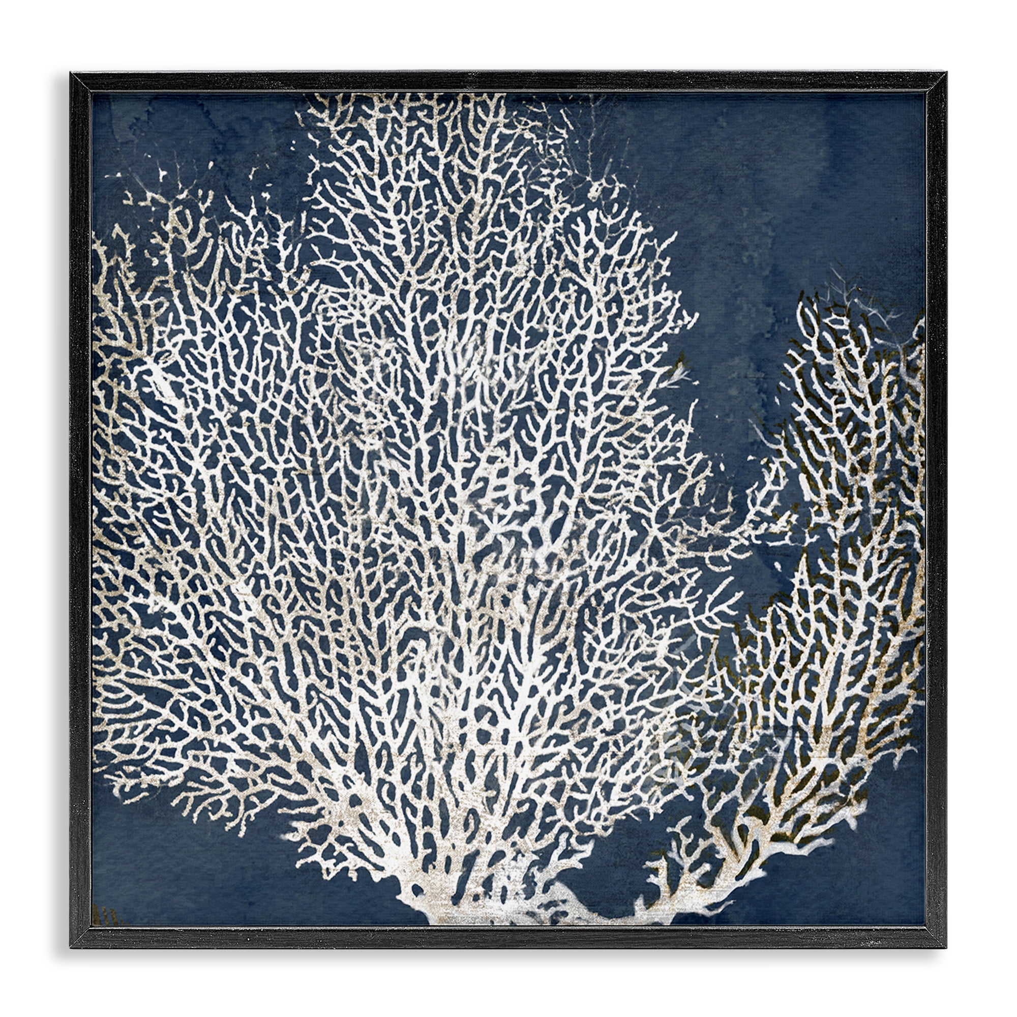 Stupell Industries Sea Coral Ocean Life Silhouette Nature Painting Black Framed Art Print Wall Art, 24 x 24