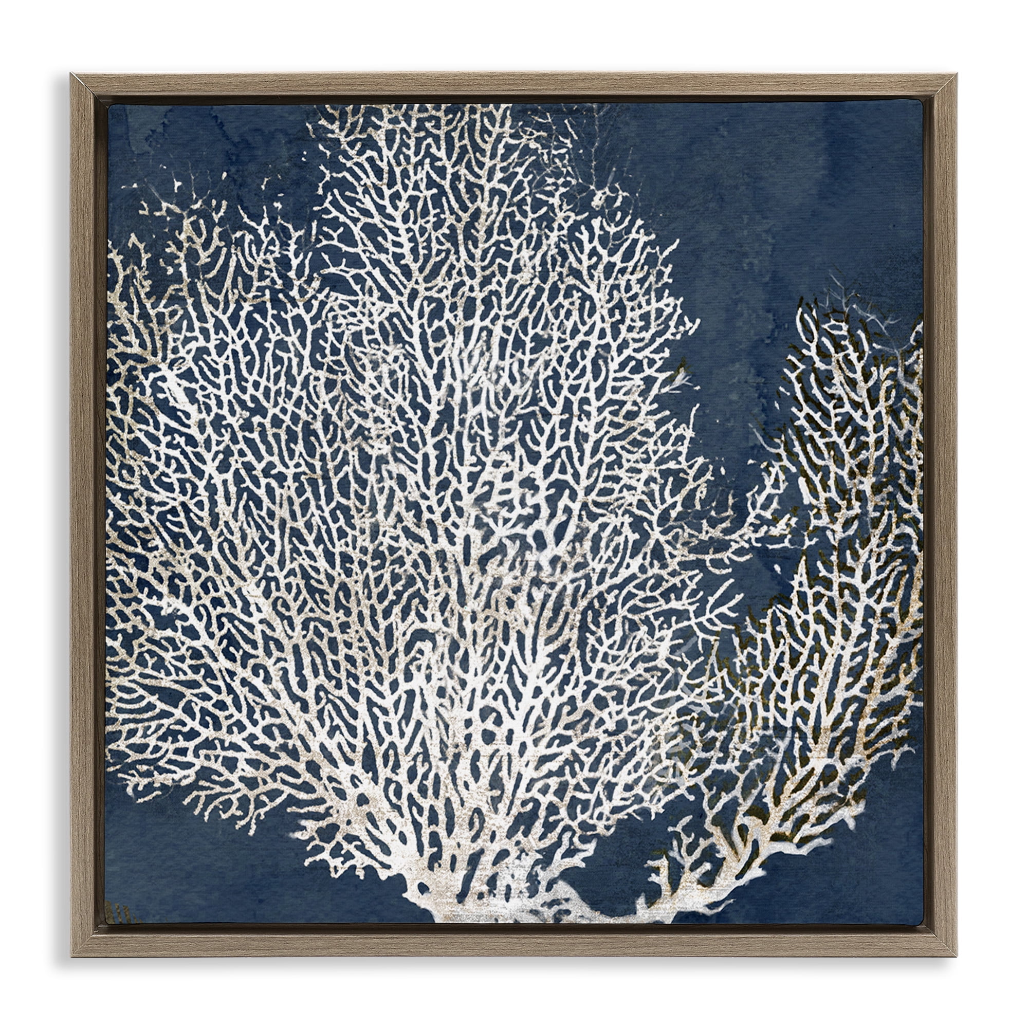 Stupell Industries Sea Coral Ocean Life Silhouette Nature Painting Brown Floater Framed Canvas Art Print Wall Art, 18 x 18