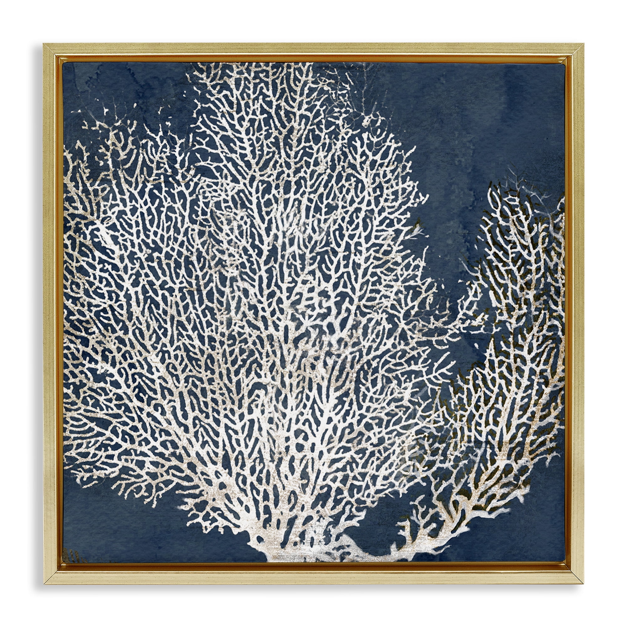 Stupell Industries Sea Coral Ocean Life Silhouette Nature Painting Gold Floater Framed Canvas Art Print Wall Art, 25 x 25