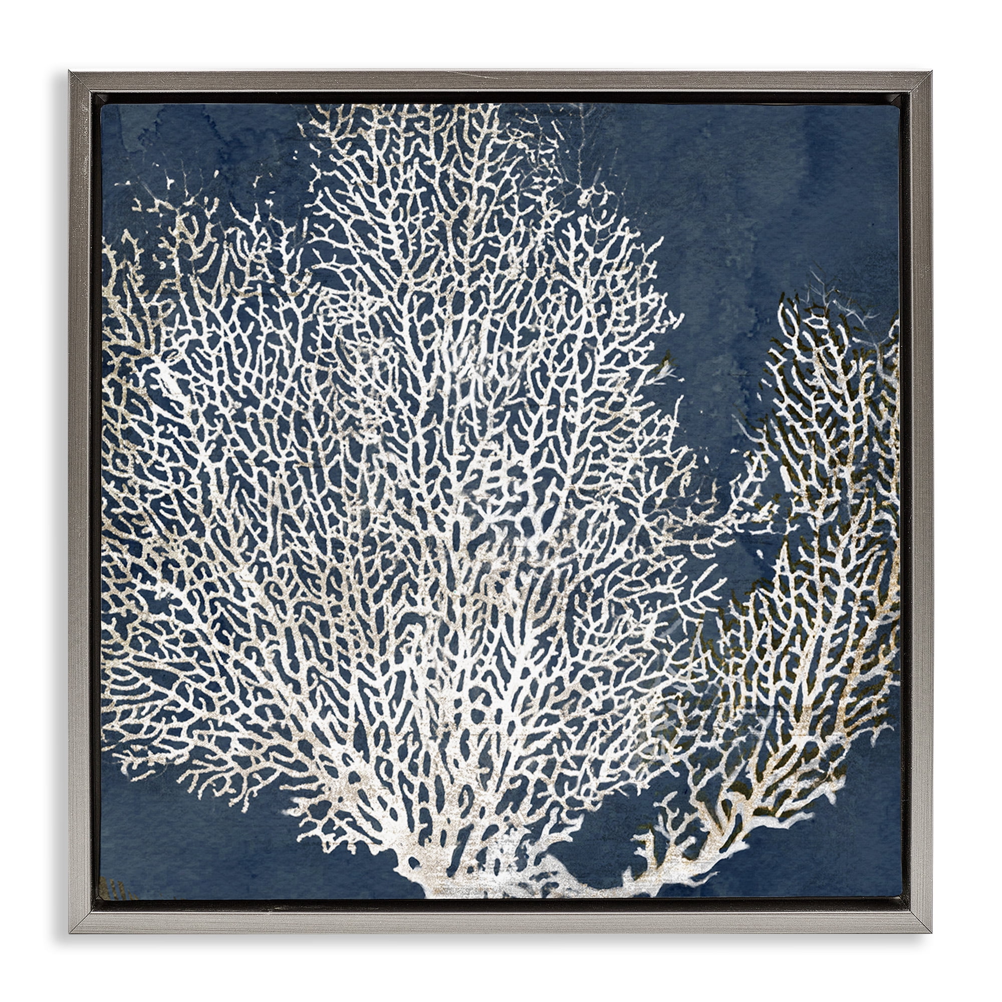 Stupell Industries Sea Coral Ocean Life Silhouette Nature Painting Gray Floater Framed Canvas Art Print Wall Art, 25 x 25