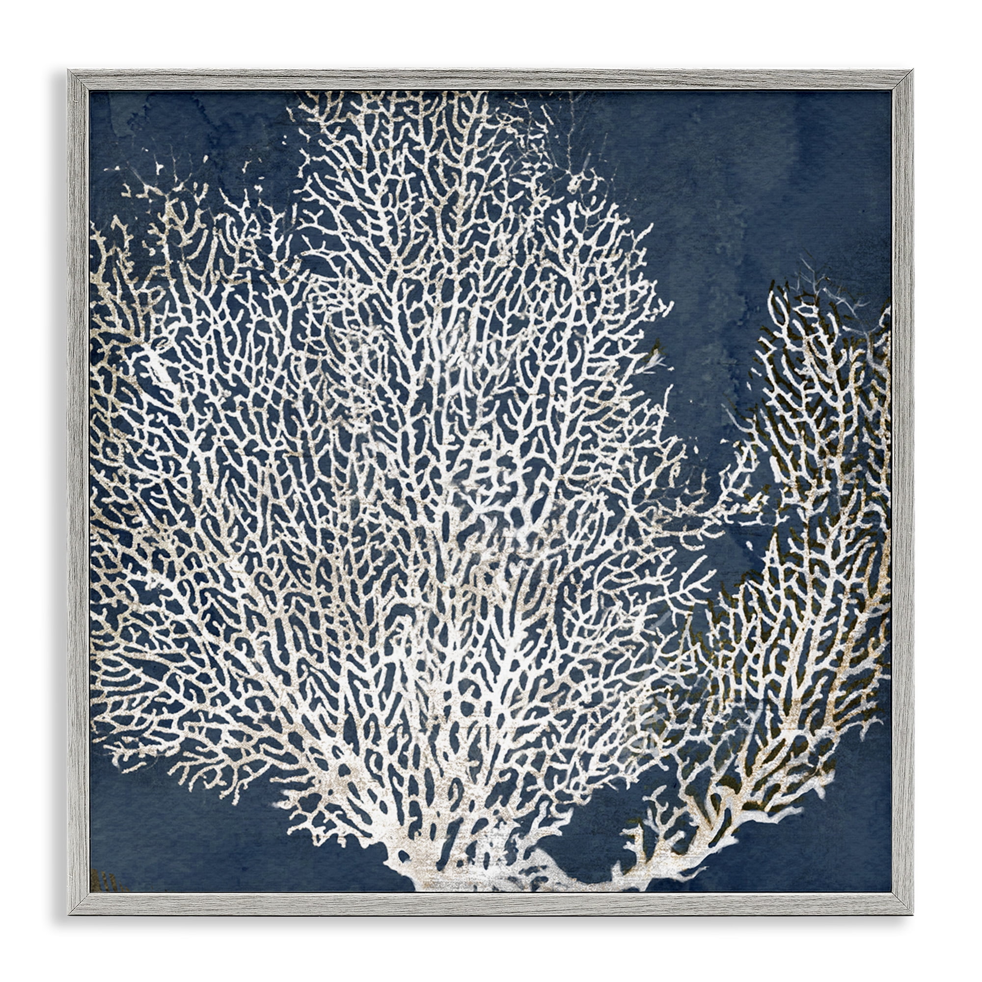 Stupell Industries Sea Coral Ocean Life Silhouette Nature Painting Gray Framed Art Print Wall Art, 12 x 12