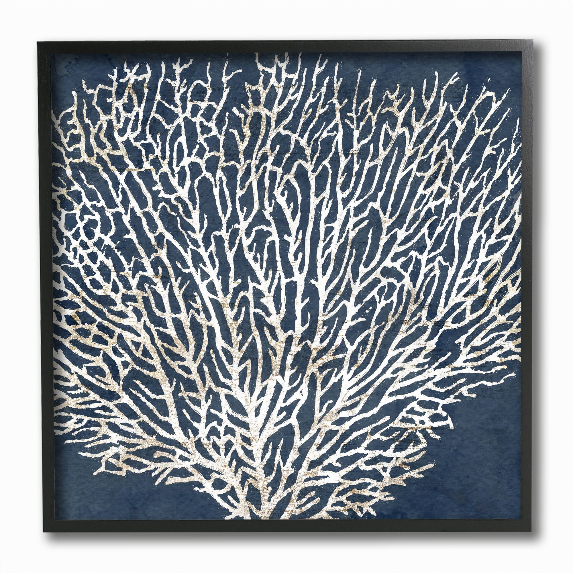 Stupell Industries Sea Coral Ocean Life Silhouette White Blue Design Paintings Black Framed Art Print Wall Art, 12x12, by Main Line Studio