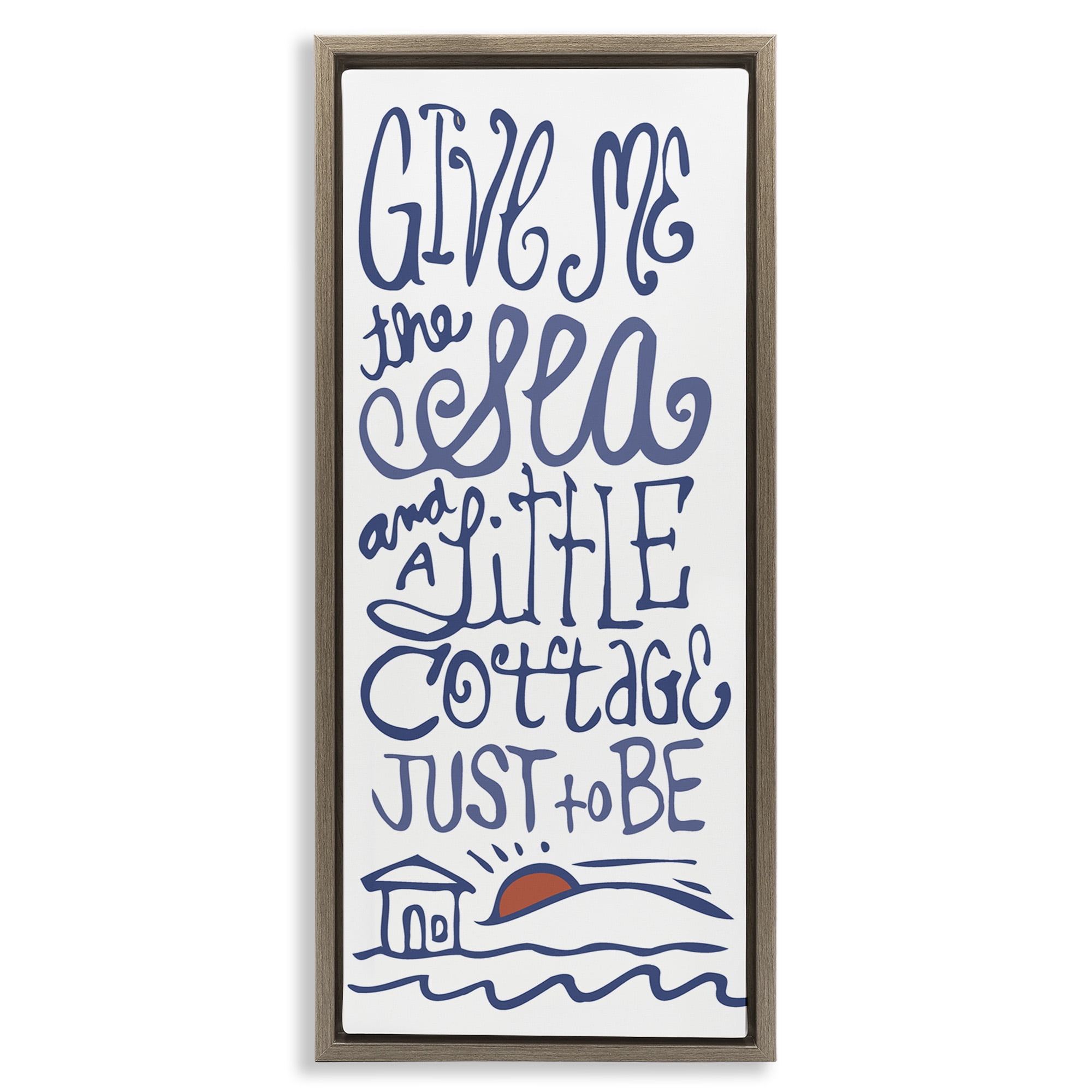 Stupell Industries Sea & Cottage Beach Life Calligraphy Nature Painting Brown Floater Framed Canvas Art Print Wall Art, 15 x 31