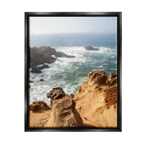 Stupell Industries Sea Cove Splashing Waves Landscape Photography Black Floater Framed Canvas Art Print Wall Art, 17 x 21