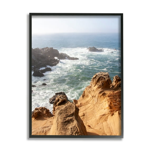 Stupell Industries Sea Cove Splashing Waves Landscape Photography Black Framed Art Print Wall Art, 11 x 14