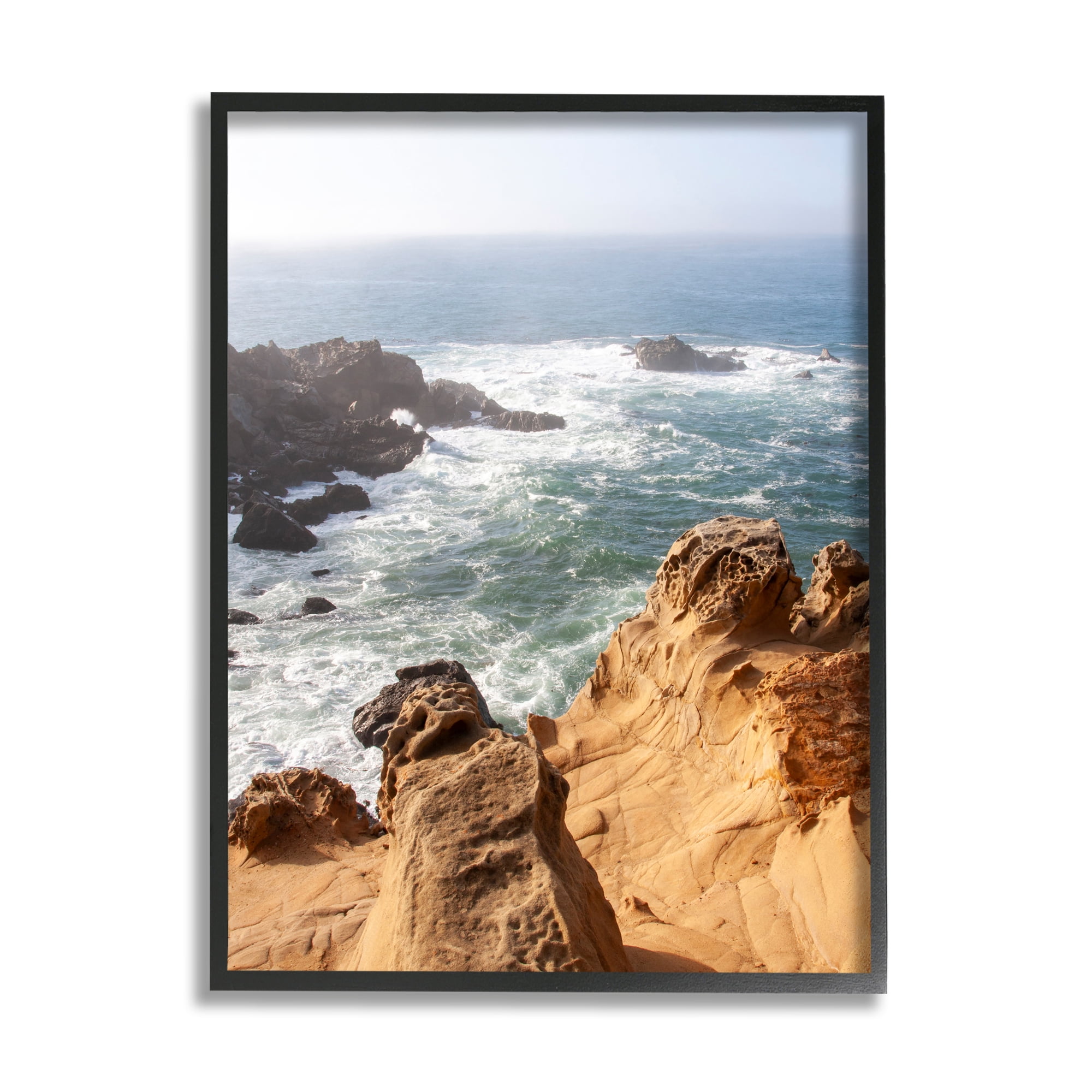 Stupell Industries Sea Cove Splashing Waves Landscape Photography Black Framed Art Print Wall Art, 16 x 20