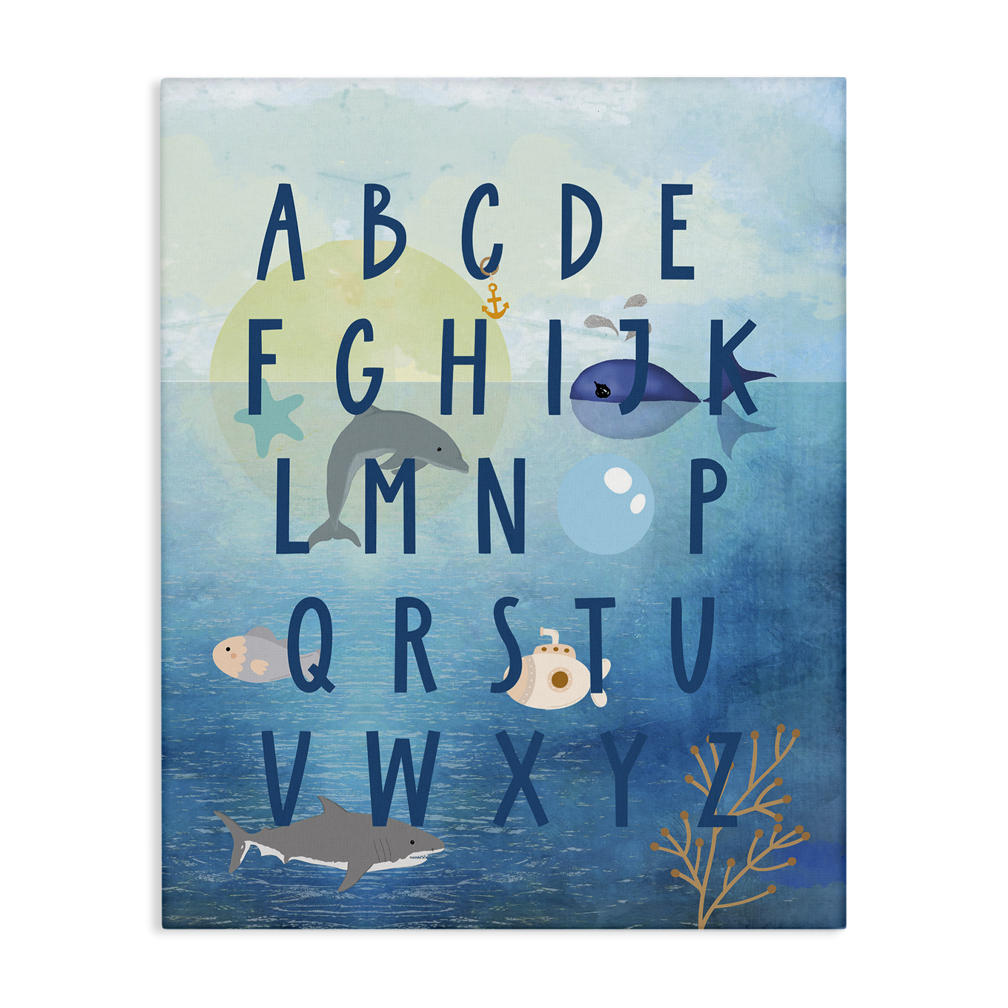Stupell Industries Sea Creatures Alphabet Animals & Insects Painting Gallery Wrapped Canvas Art Print Wall Art, 24 x 30