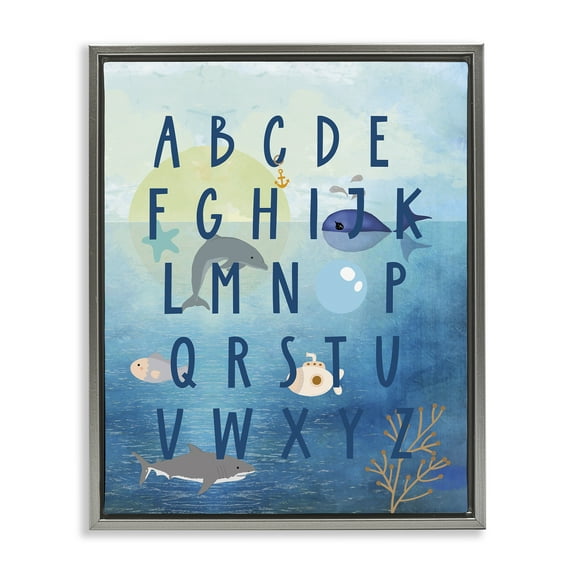 Stupell Industries Sea Creatures Alphabet Animals & Insects Painting Gray Floater Framed Art Print Wall Art, 25 x 31