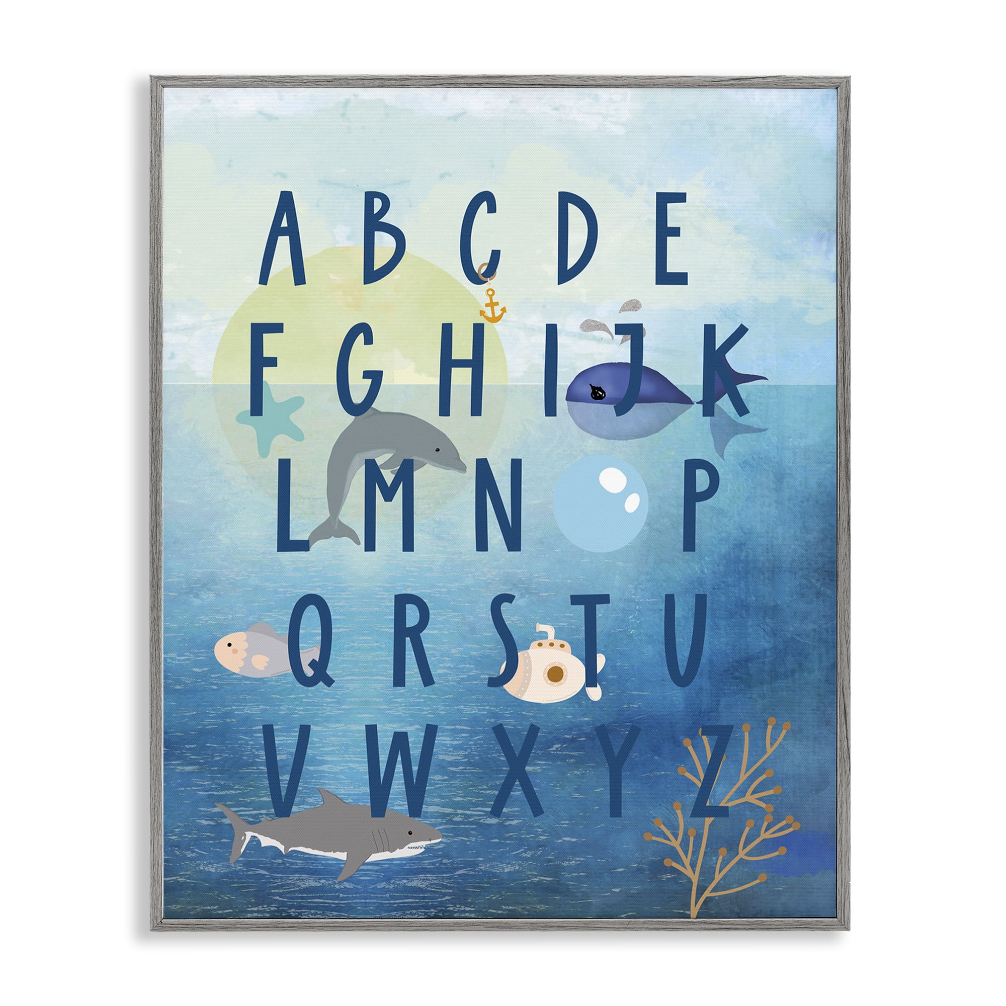 Stupell Industries Sea Creatures Alphabet Animals & Insects Painting Gray Framed Art Print Wall Art, 11 x 14