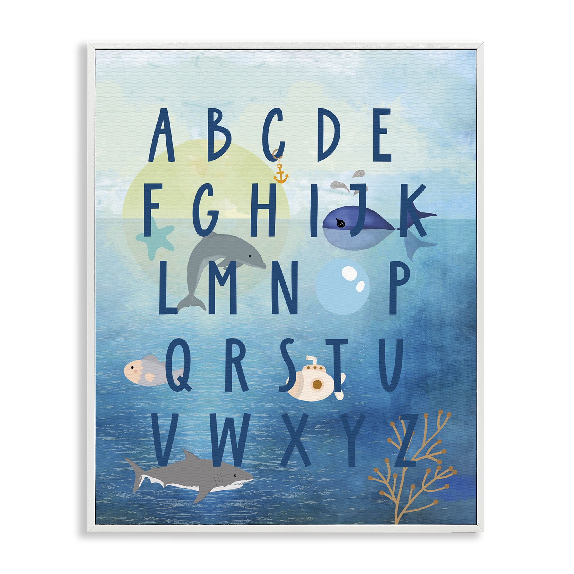 Stupell Industries Sea Creatures Alphabet Animals & Insects Painting White Framed Art Print Wall Art, 24 x 30