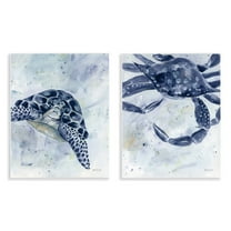Stupell Industries Sea Creatures Turtle & Crab Nautical & Beach Painting Unframed Art Print Wall Art, 11 x 14, Set of 2