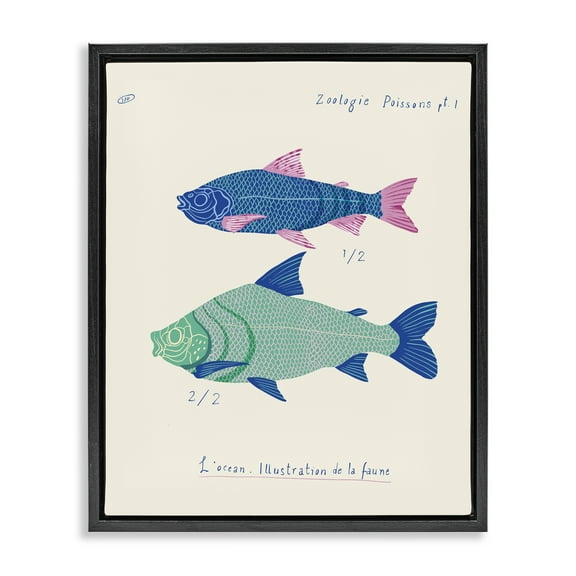 Stupell Industries Sea Fauna Studies Nautical & Beach Painting Black Floater Framed Canvas Art Print Wall Art, 17 x 21