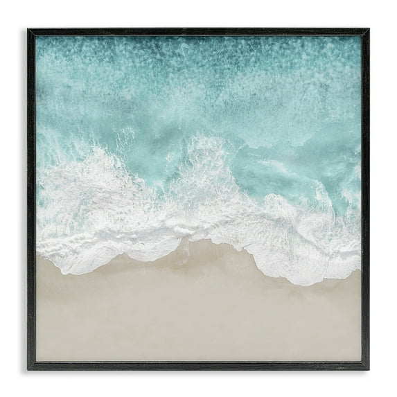 Stupell Industries Sea Foam on Sandy Beach Nature Photography Black Framed Art Print Wall Art, 17 x 17
