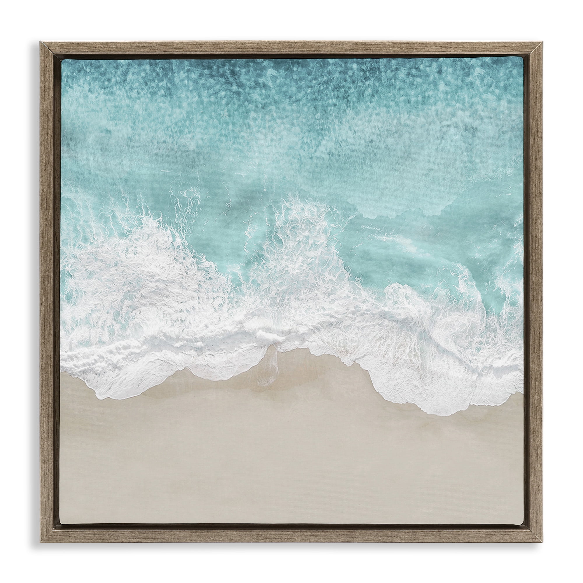 Stupell Industries Sea Foam on Sandy Beach Nature Photography Brown Floater Framed Canvas Art Print Wall Art, 25 x 25