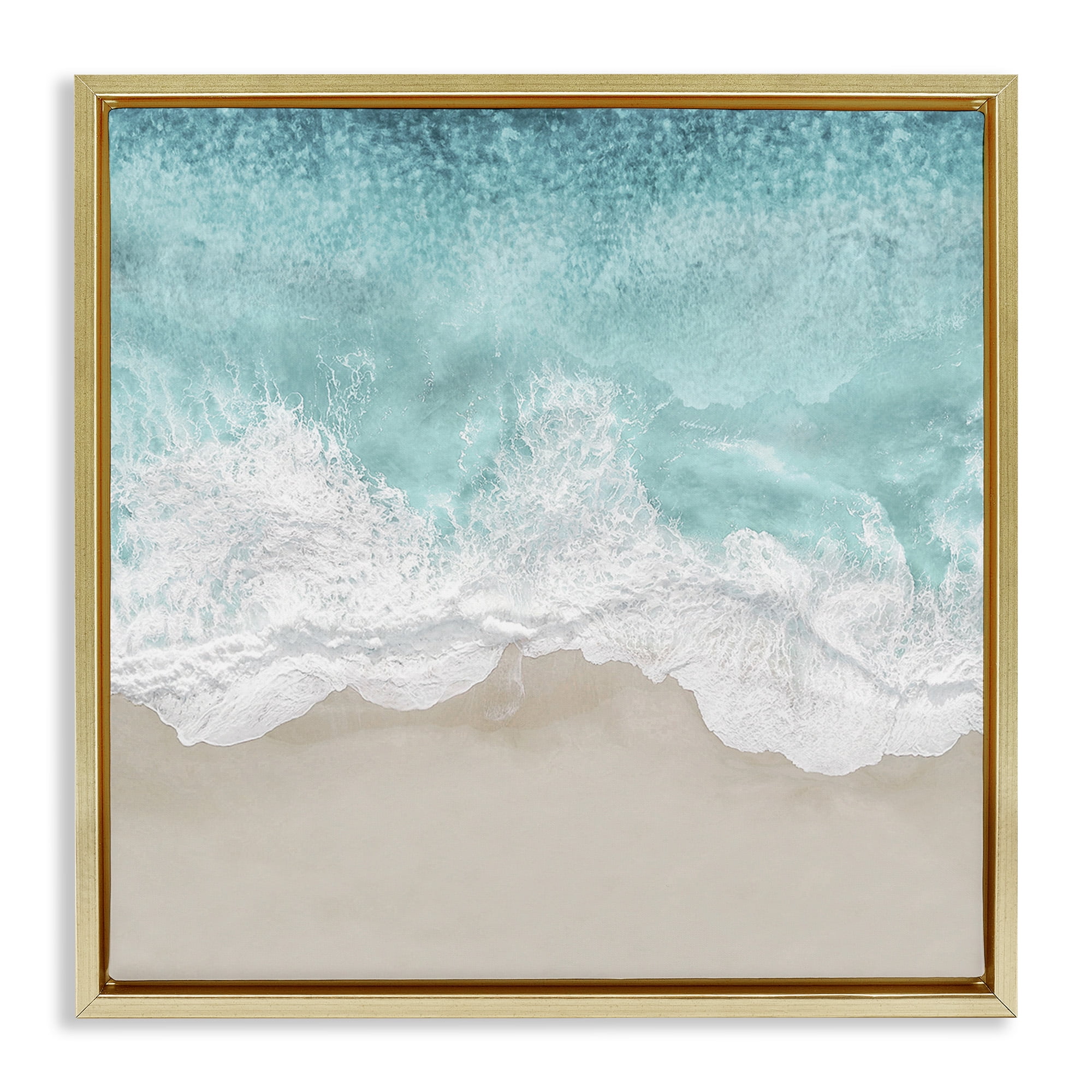 Stupell Industries Sea Foam on Sandy Beach Nature Photography Gold Floater Framed Canvas Art Print Wall Art, 18 x 18
