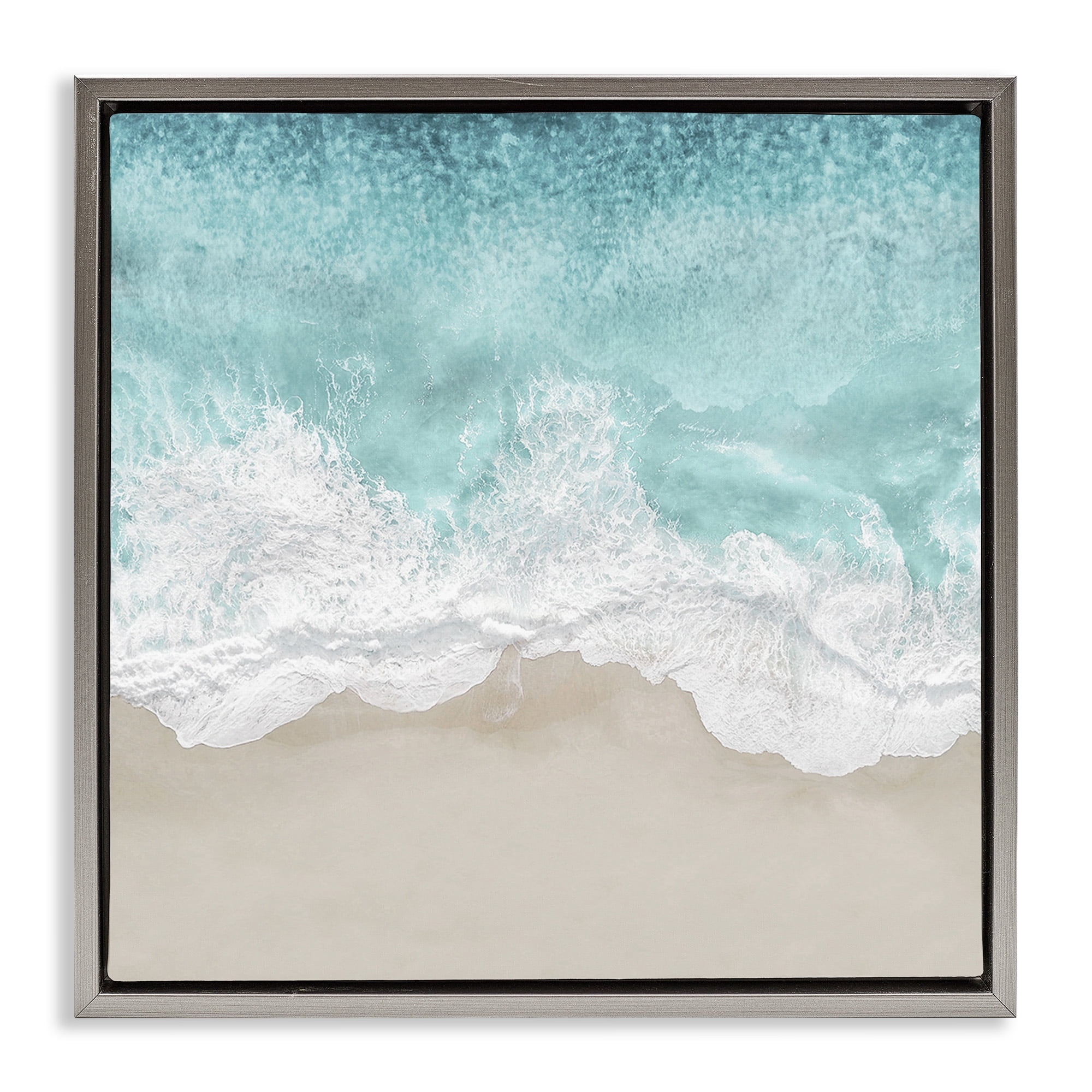 Stupell Industries Sea Foam on Sandy Beach Nature Photography Gray Floater Framed Canvas Art Print Wall Art, 25 x 25