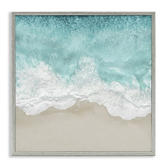 Stupell Industries Sea Foam on Sandy Beach Nature Photography Gray Framed Art Print Wall Art, 24 x 24