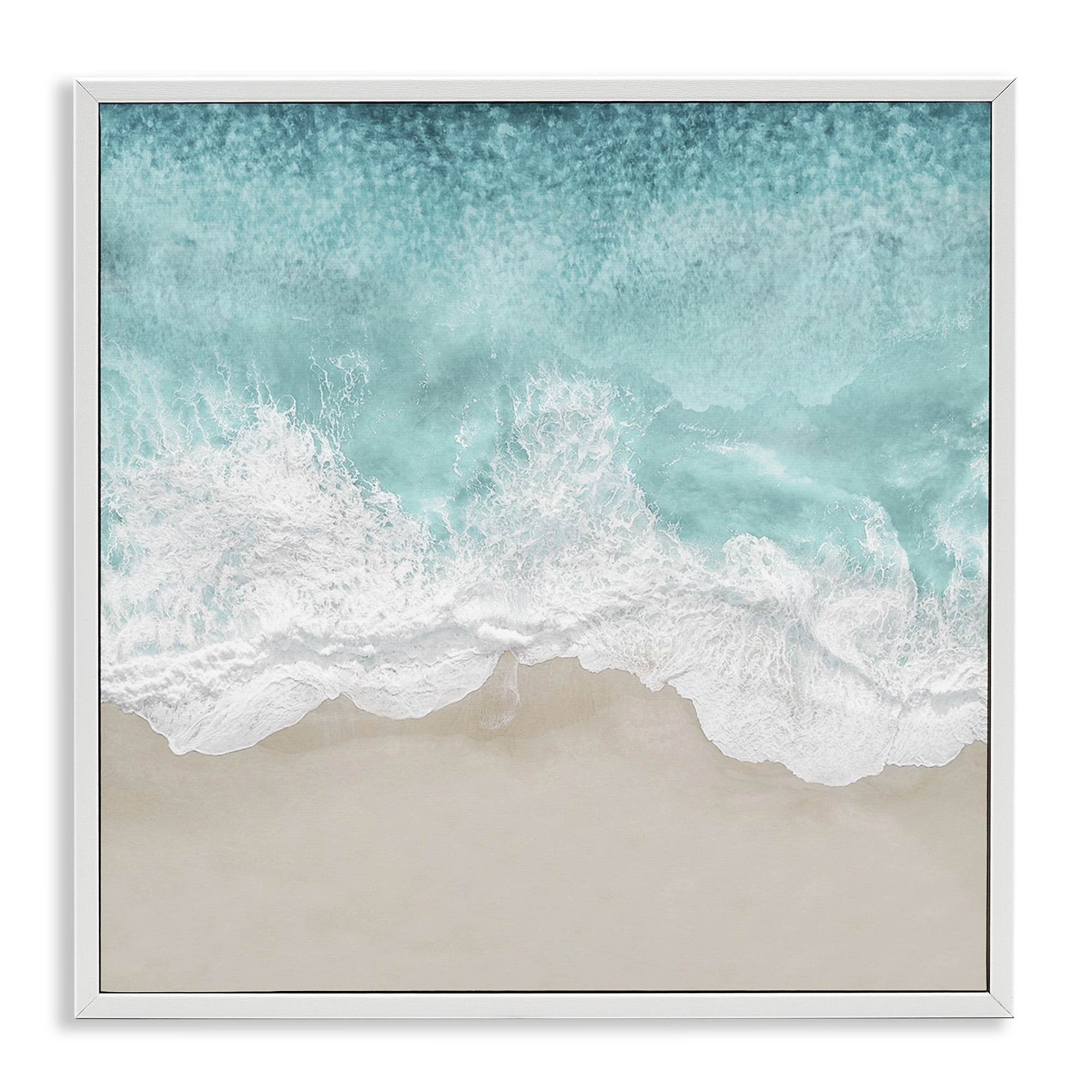 Stupell Industries Sea Foam on Sandy Beach Nature Photography White Framed Art Print Wall Art, 17 x 17