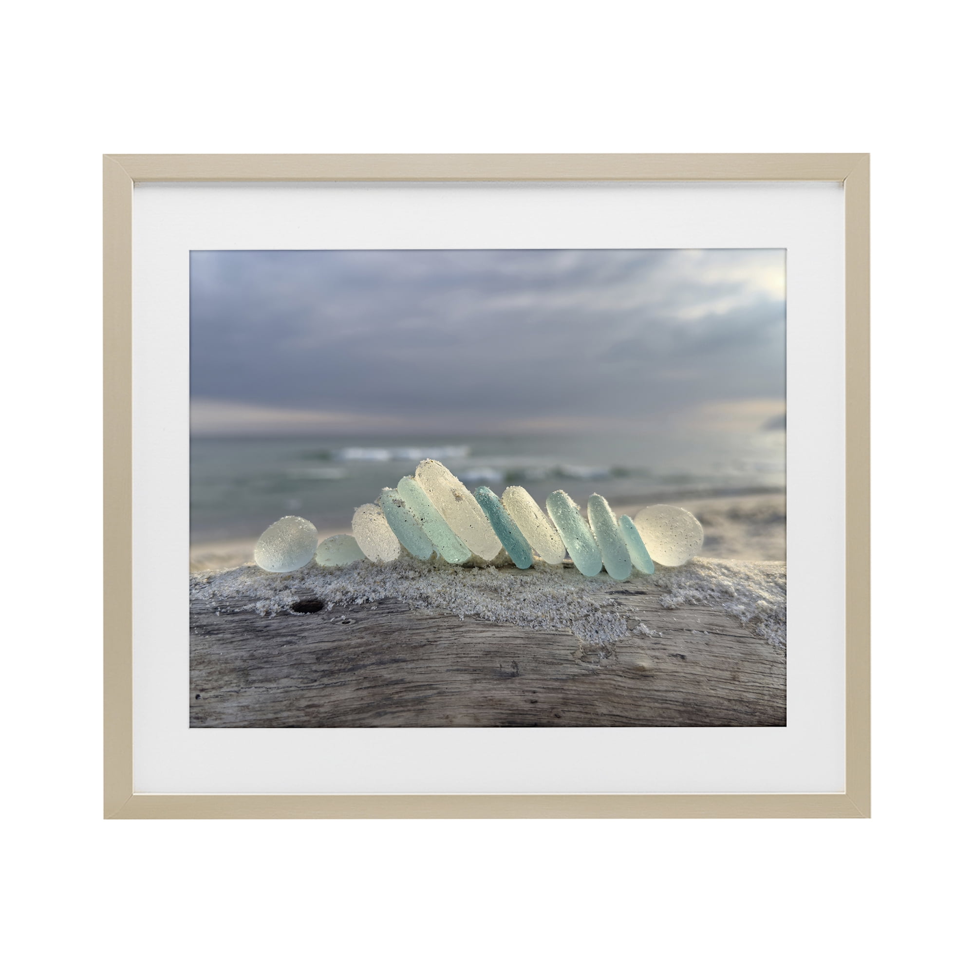 Stupell Industries Sea Glass On Driftwood Birch Framed Print Under Glass, design by LMarie Allen