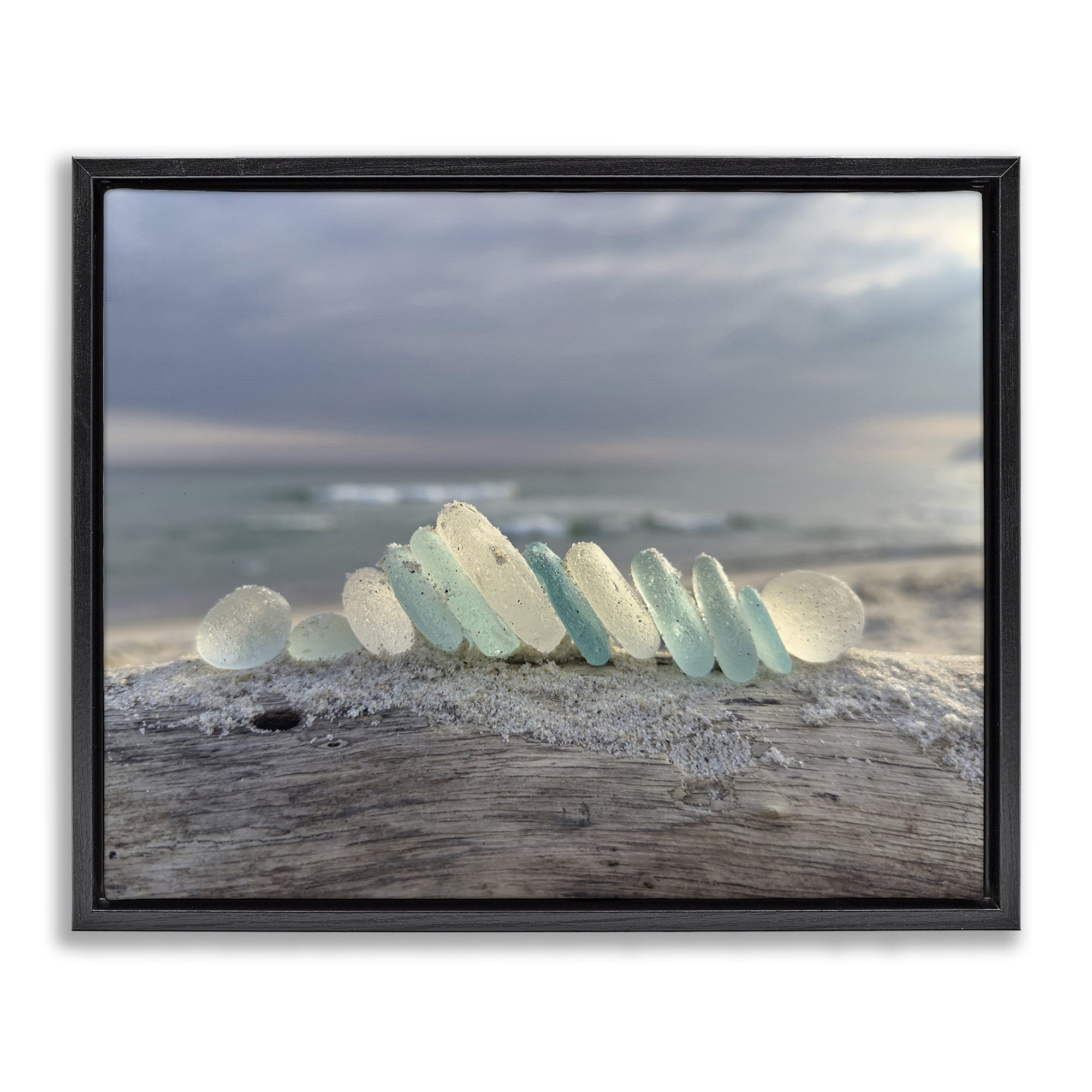 Stupell Industries Sea Glass On Driftwood Black Framed Floater Canvas Wall Art, design by LMarie Allen