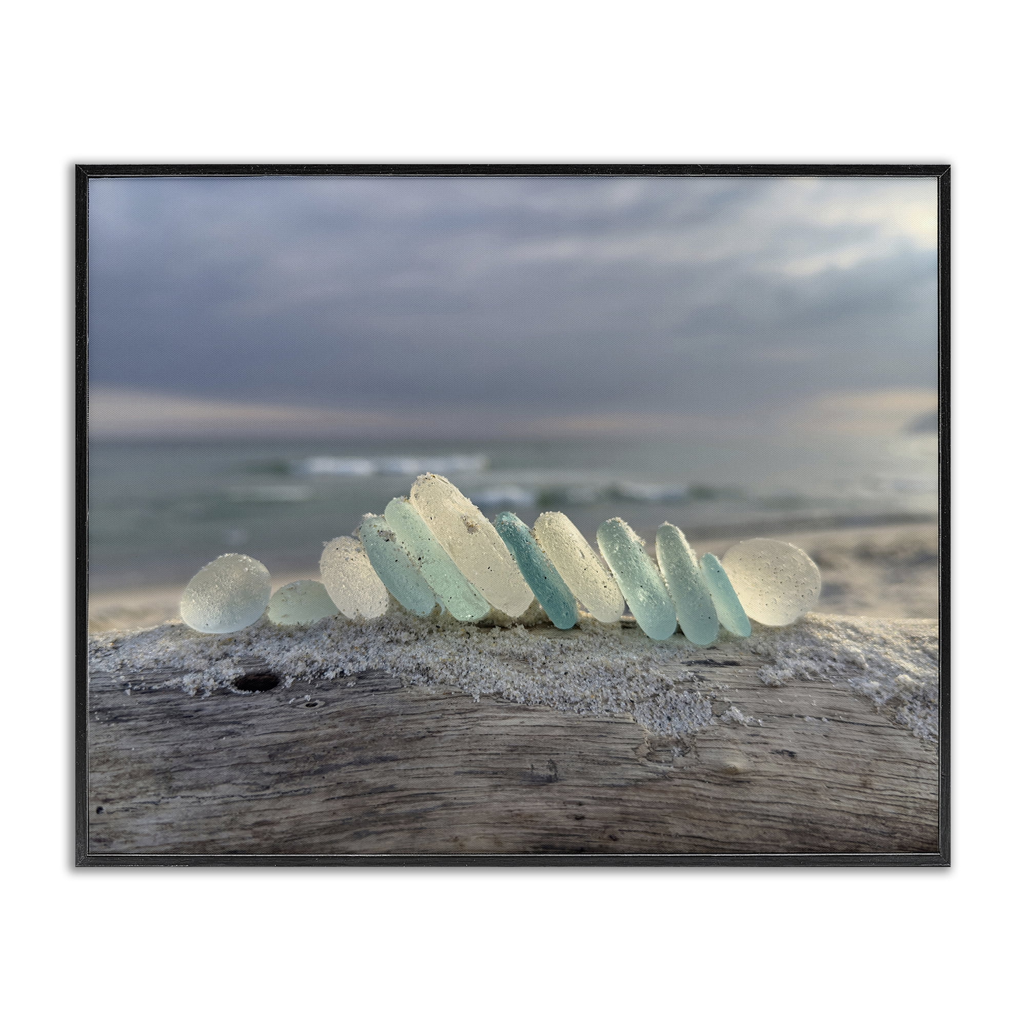Stupell Industries Sea Glass On Driftwood Black Framed Giclee Art, design by LMarie Allen