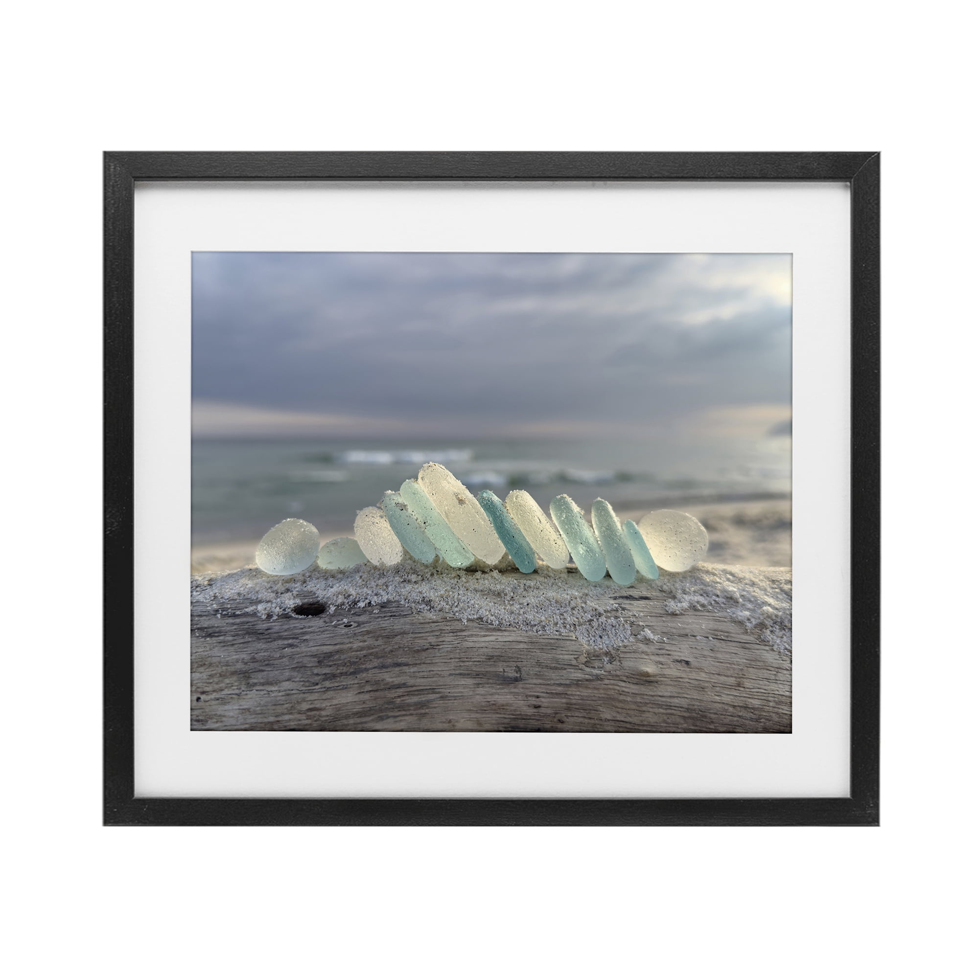 Stupell Industries Sea Glass On Driftwood Black Framed Print Under Glass, design by LMarie Allen