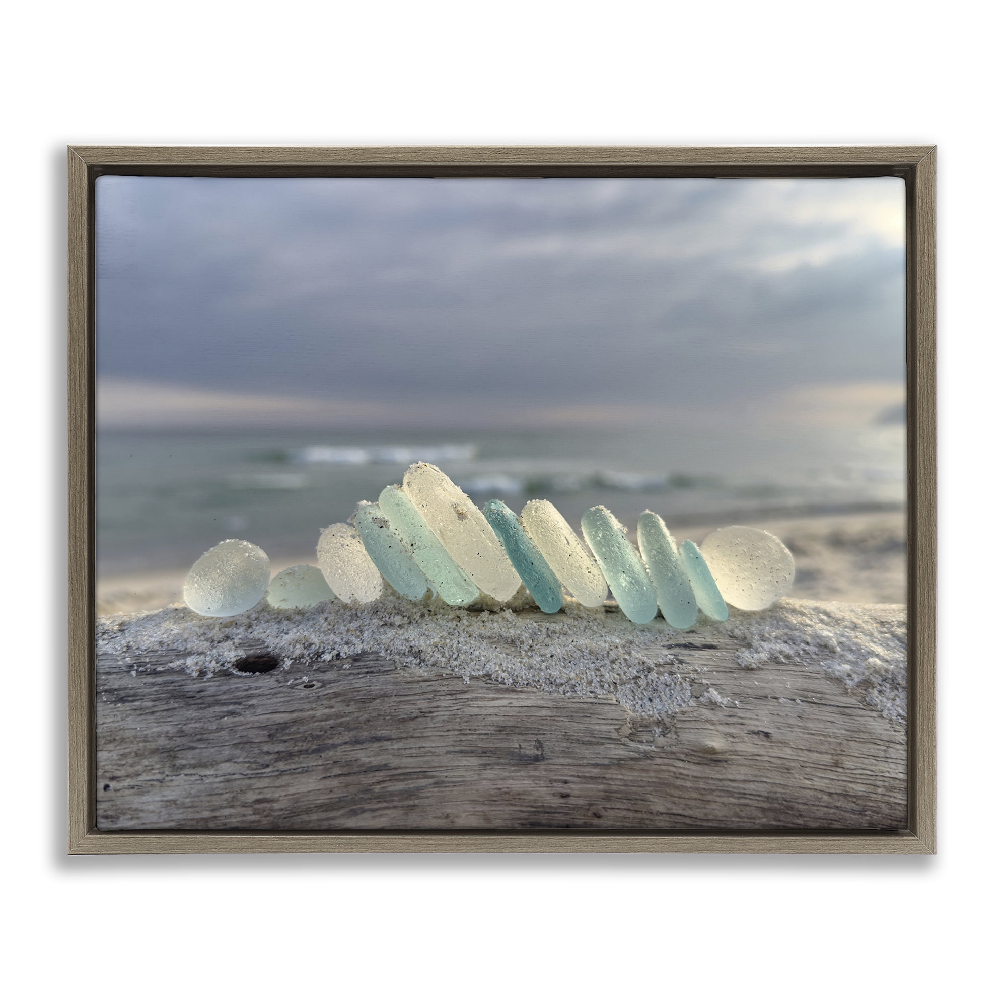 Stupell Industries Sea Glass On Driftwood Brown Framed Floater Canvas Wall Art, design by LMarie Allen