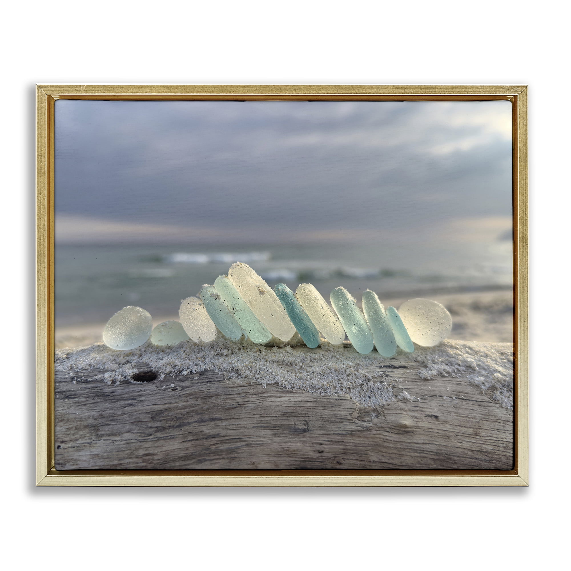 Stupell Industries Sea Glass On Driftwood Gold Framed Floater Canvas Wall Art, design by LMarie Allen