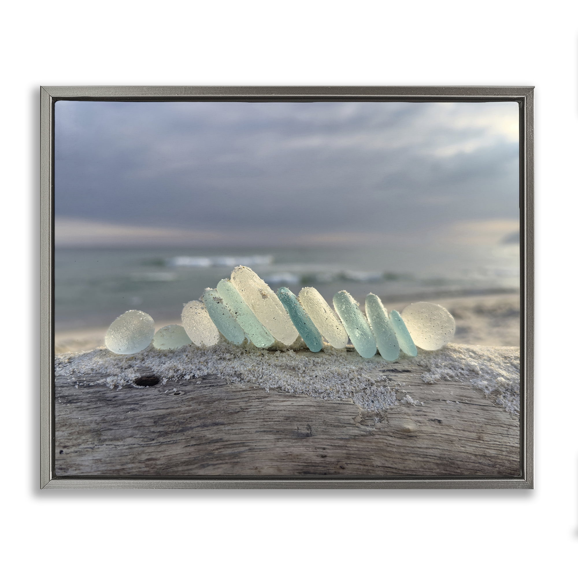 Stupell Industries Sea Glass On Driftwood Gray Framed Floater Canvas Wall Art, design by LMarie Allen