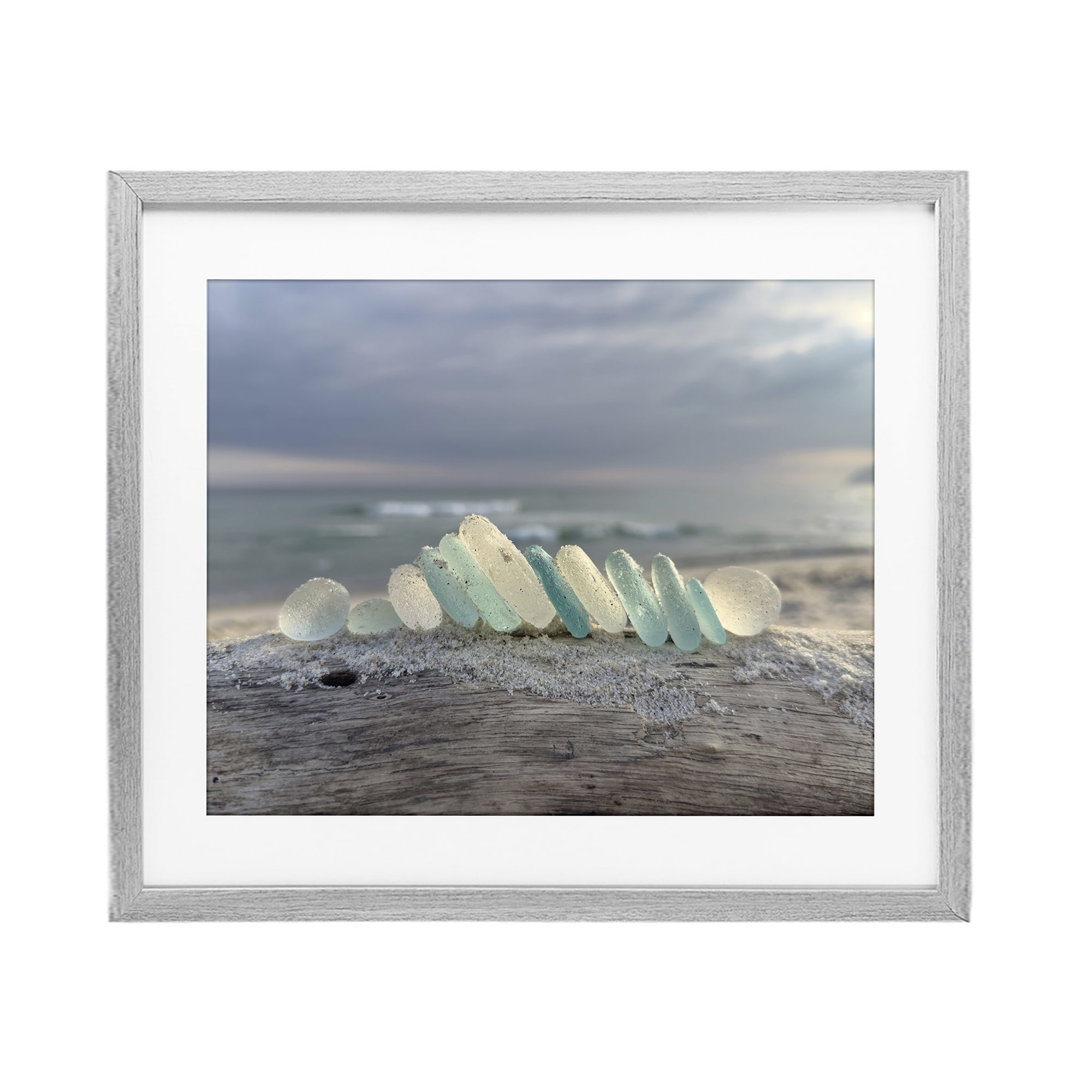 Stupell Industries Sea Glass On Driftwood Gray Framed Print Under Glass, design by LMarie Allen