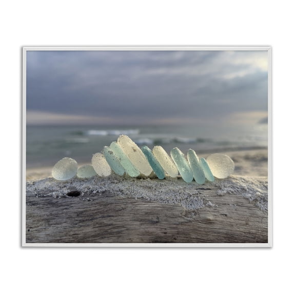 Stupell Industries Coastal Sea Glass On Driftwood White Framed Giclee Art, 14 x 11, by LMarie Allen