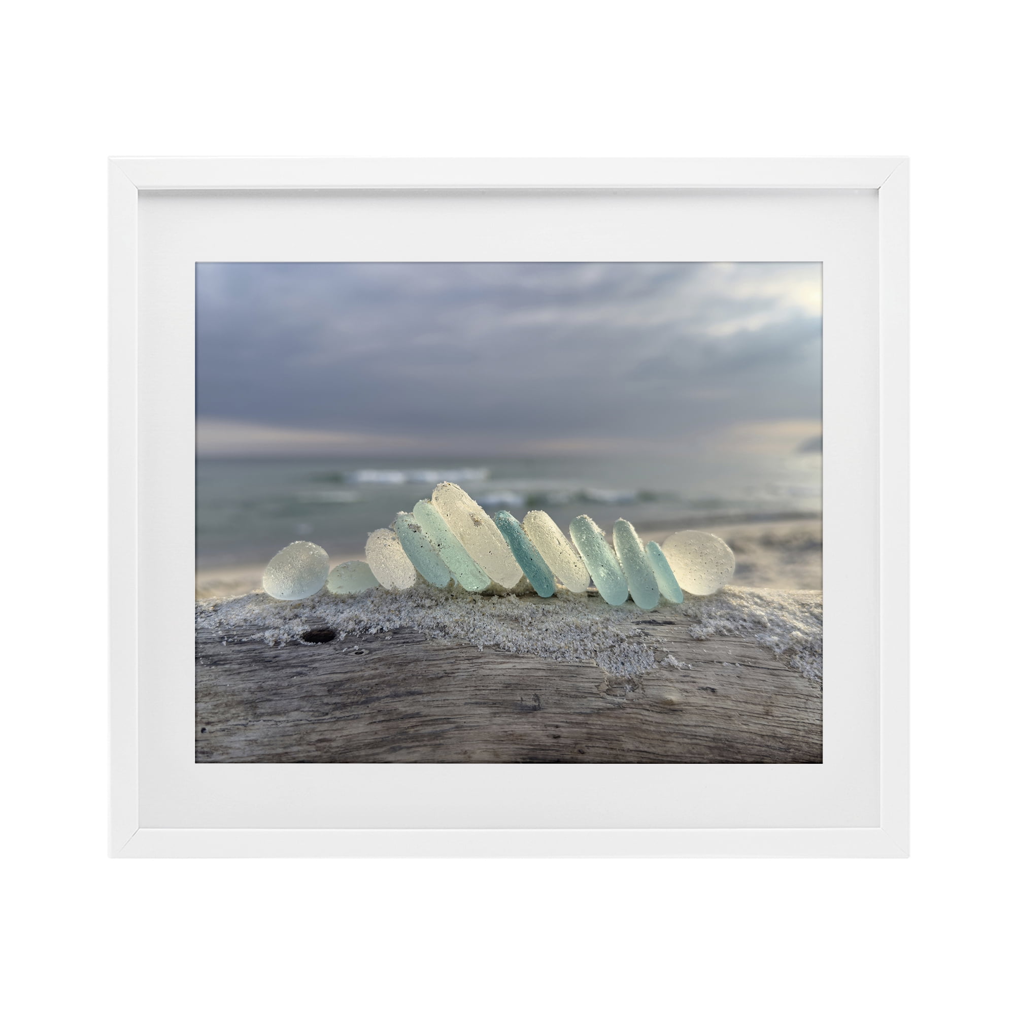 Stupell Industries Sea Glass On Driftwood White Framed Print Under Glass, design by LMarie Allen