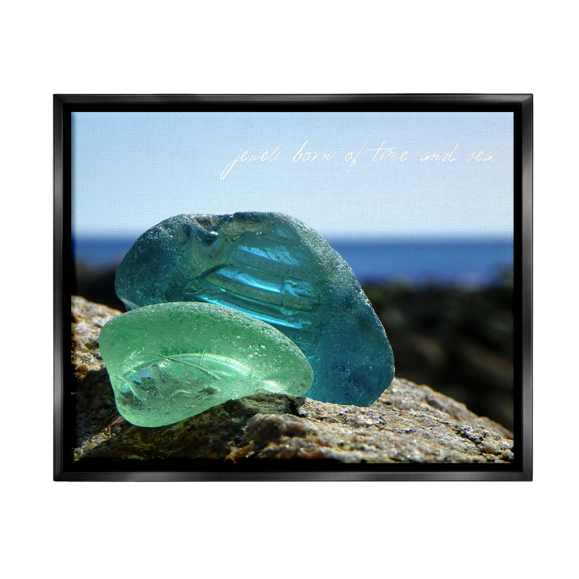 Stupell Industries Sea Glass Photography Phrase Typography Photography Black Floater Framed Canvas Art Print Wall Art, 31 x 25
