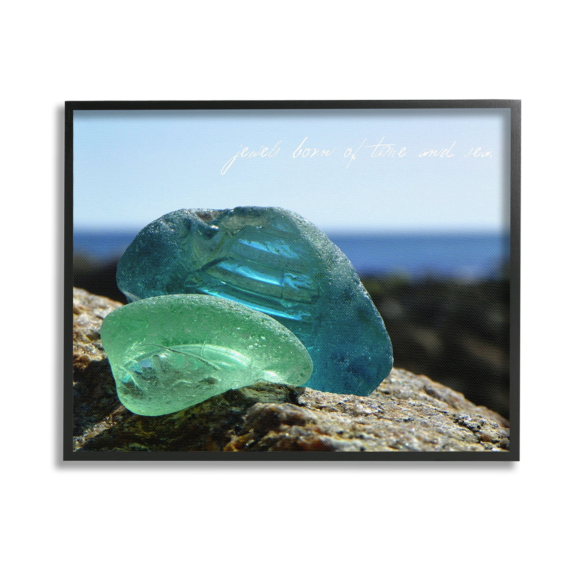 Stupell Industries Sea Glass Photography Phrase Typography Photography Black Framed Art Print Wall Art, 14 x 11