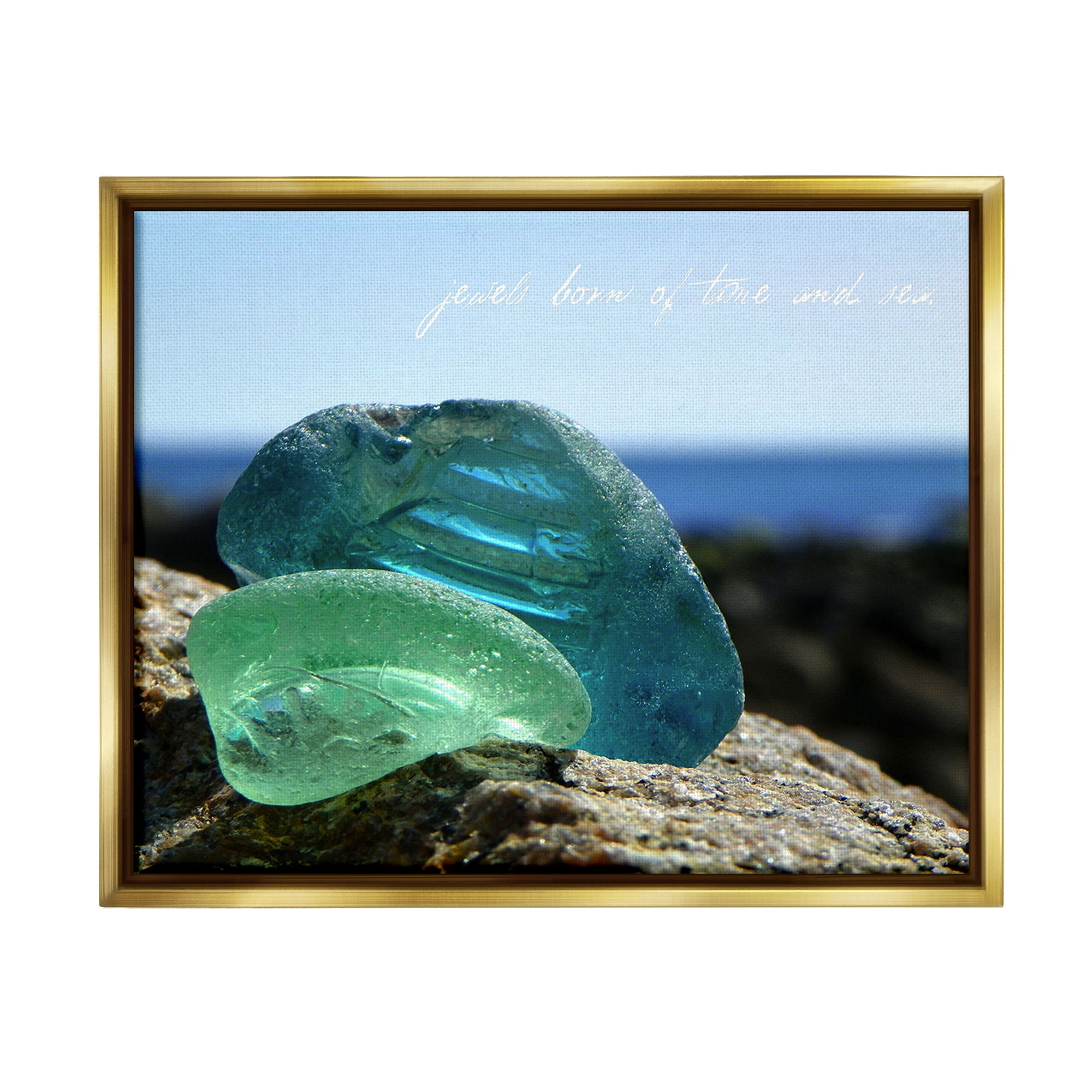 Stupell Industries Sea Glass Photography Phrase Typography Photography Gold Floater Framed Canvas Art Print Wall Art, 21 x 17