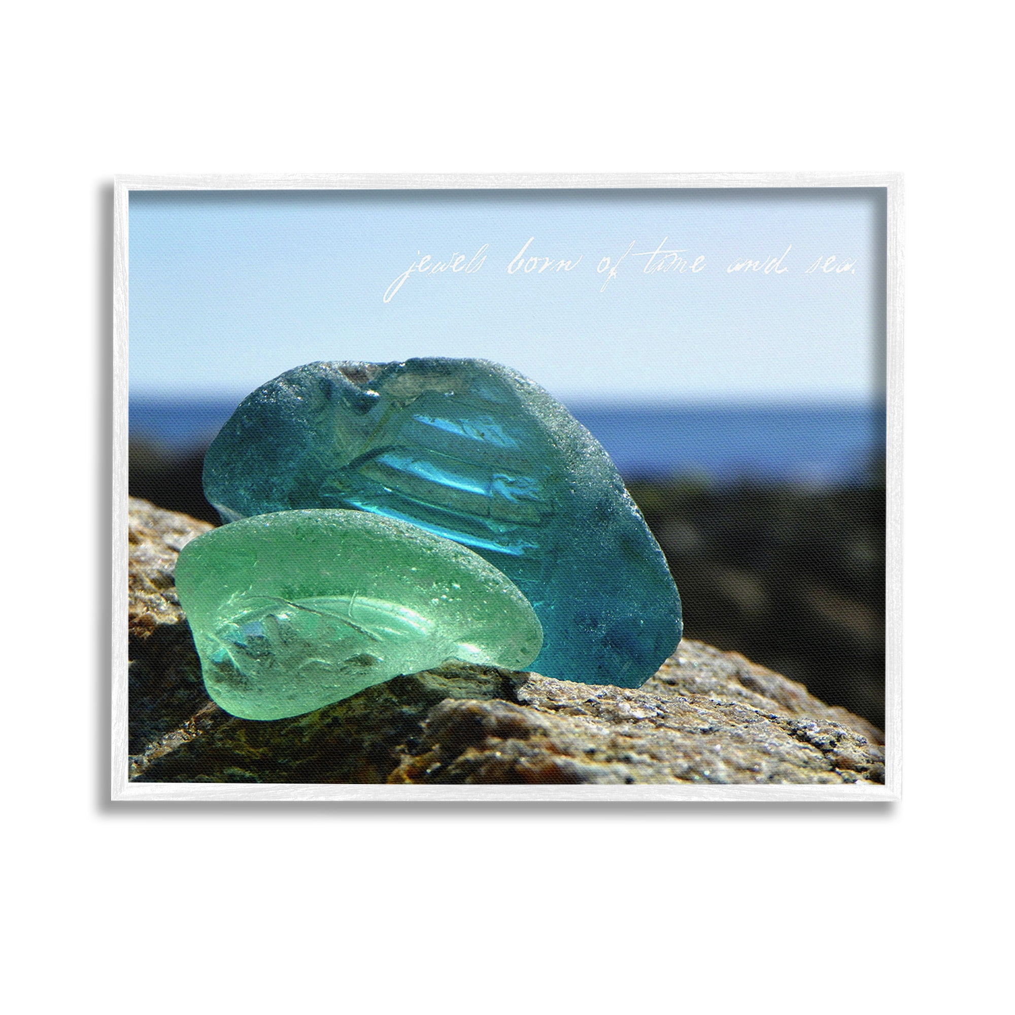 Stupell Industries Sea Glass Photography Phrase Typography Photography White Framed Art Print Wall Art, 14 x 11