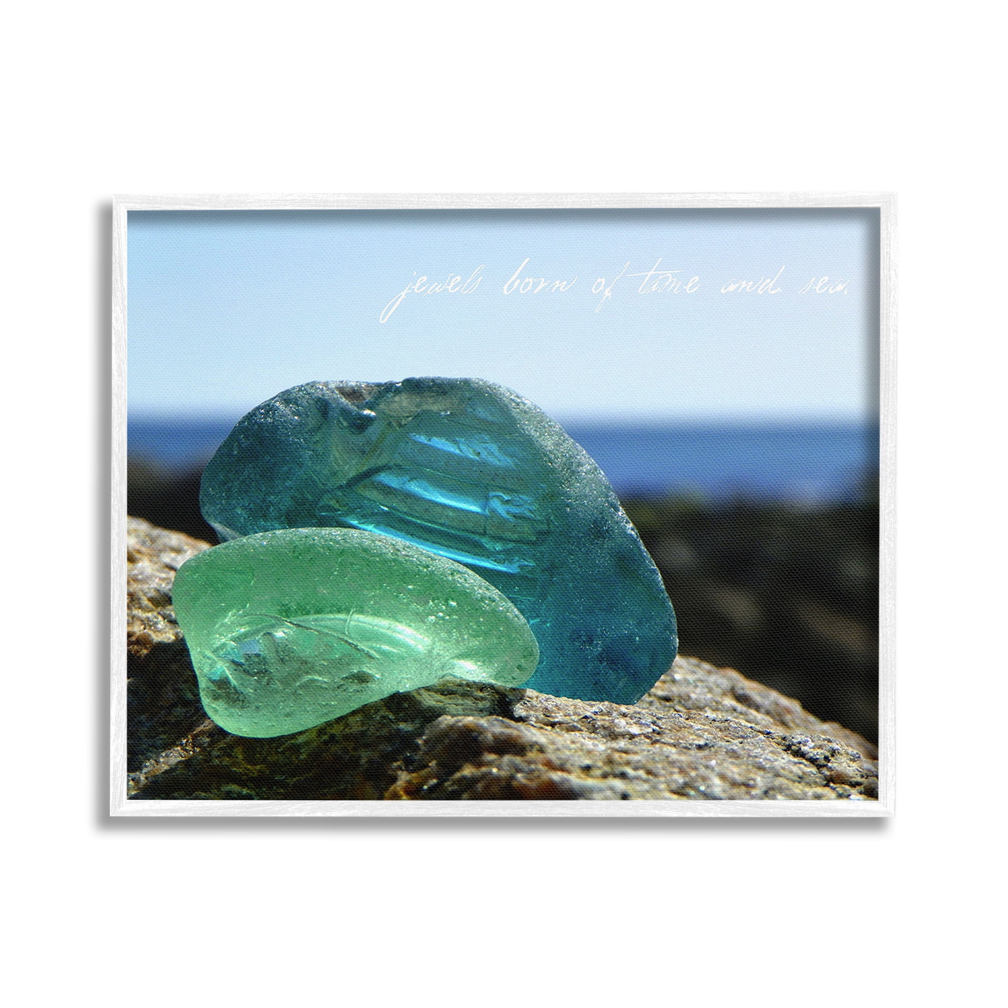Stupell Industries Sea Glass Photography Phrase Typography Photography White Framed Art Print Wall Art, 20 x 16
