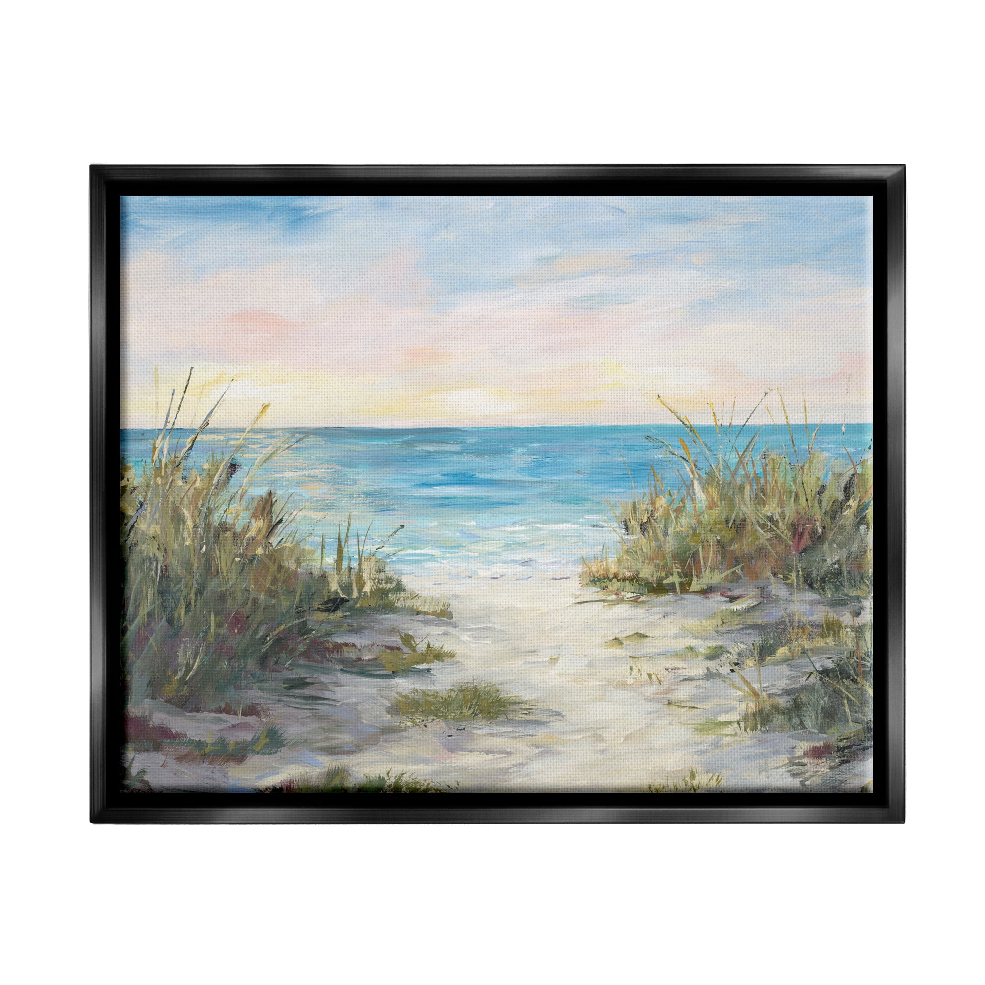Stupell Industries Sea Grass Ocean Path Nature Painting Black Floater Framed Art Print Wall Art, 21 x 17
