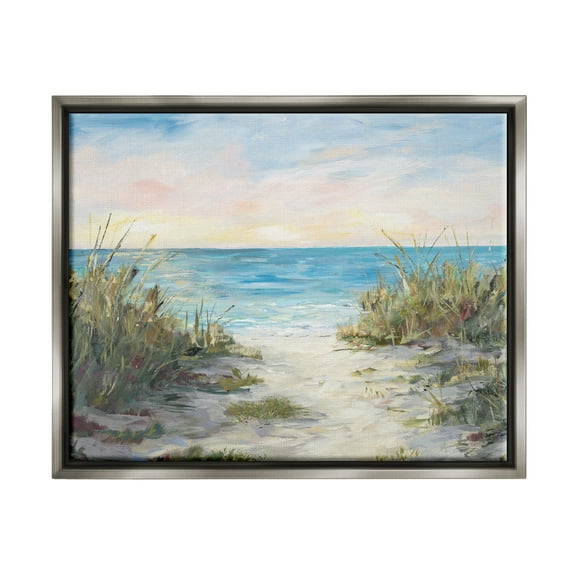 Stupell Industries Sea Grass Ocean Path Nature Painting Gray Floater Framed Art Print Wall Art, 21 x 17