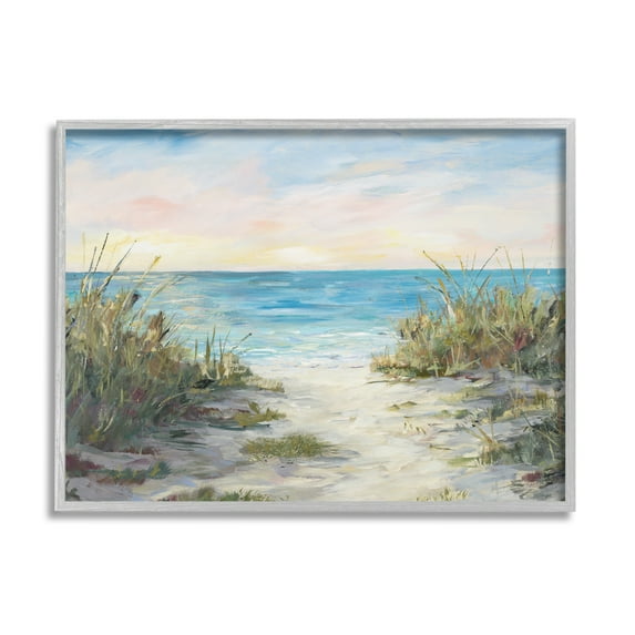 Stupell Industries Sea Grass Ocean Path Nature Painting Gray Framed Art Print Wall Art, 30 x 24