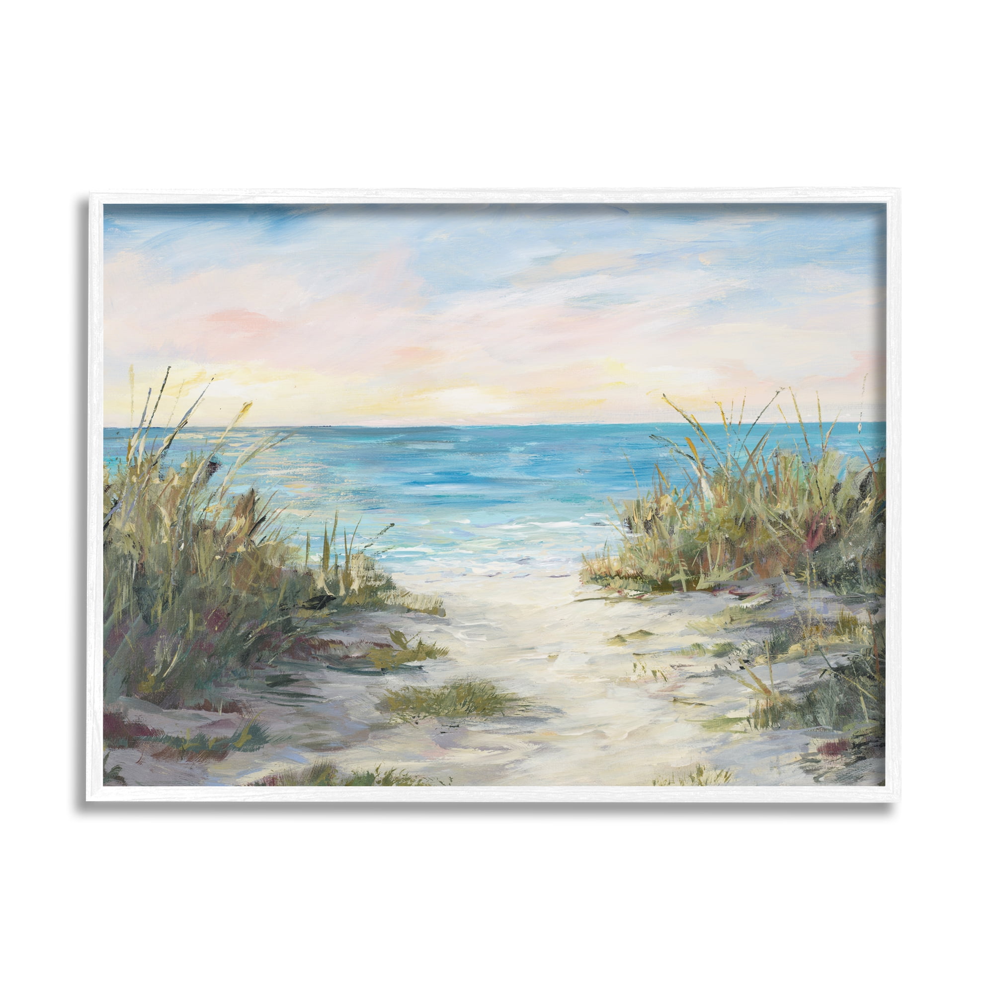 Stupell Industries Sea Grass Ocean Path Nature Painting White Framed Art Print Wall Art, 20 x 16