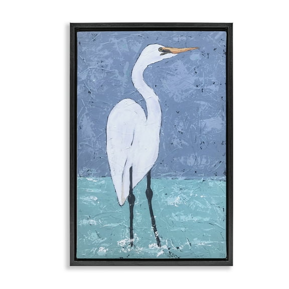 Stupell Industries Sea Heron Standing Animals & Insects Painting Black Floater Framed Canvas Art Print Wall Art, 17 x 25