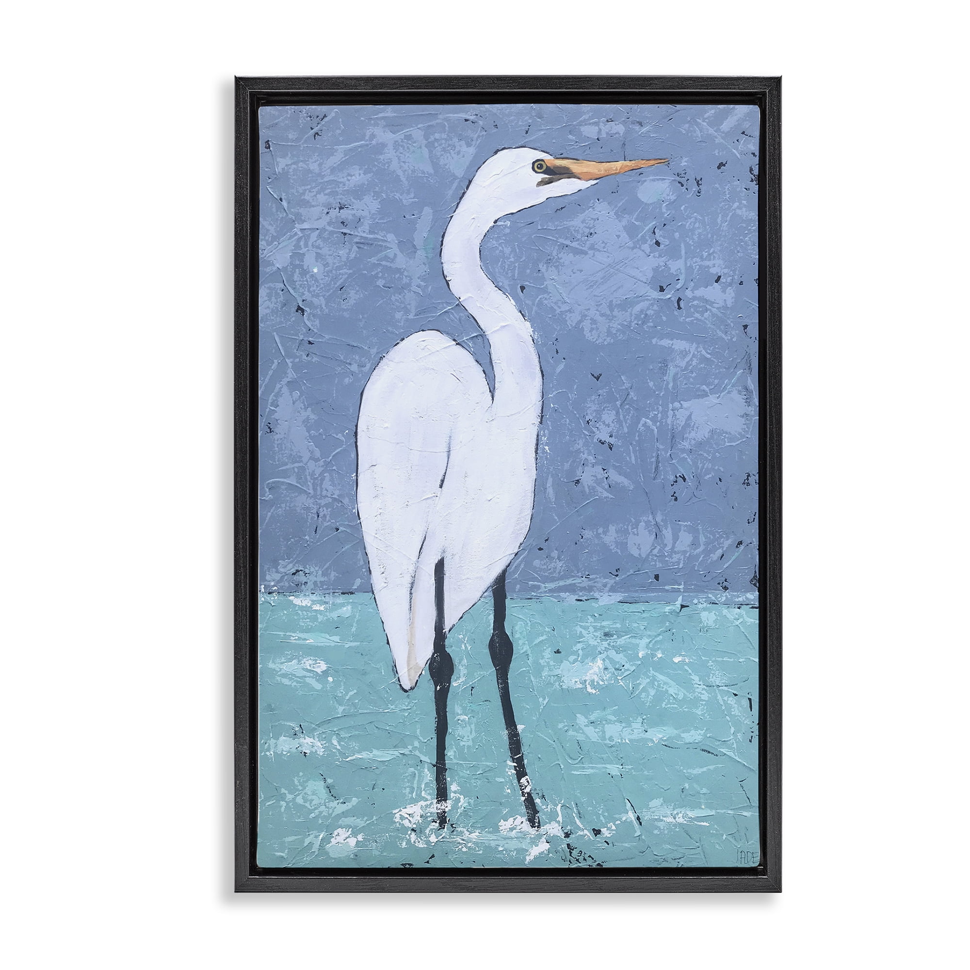Stupell Industries Sea Heron Standing Animals & Insects Painting Black Floater Framed Canvas Art Print Wall Art, 21 x 31